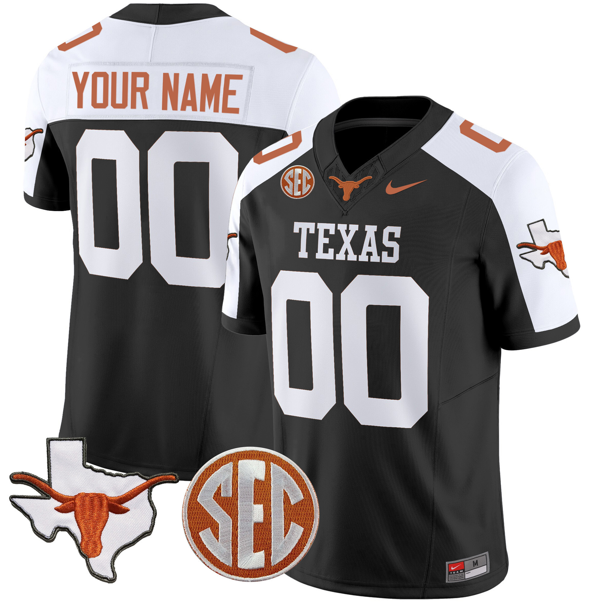 nike Texas Longhorns Custom Jersey - Nike Texas Longhorns Black Custom