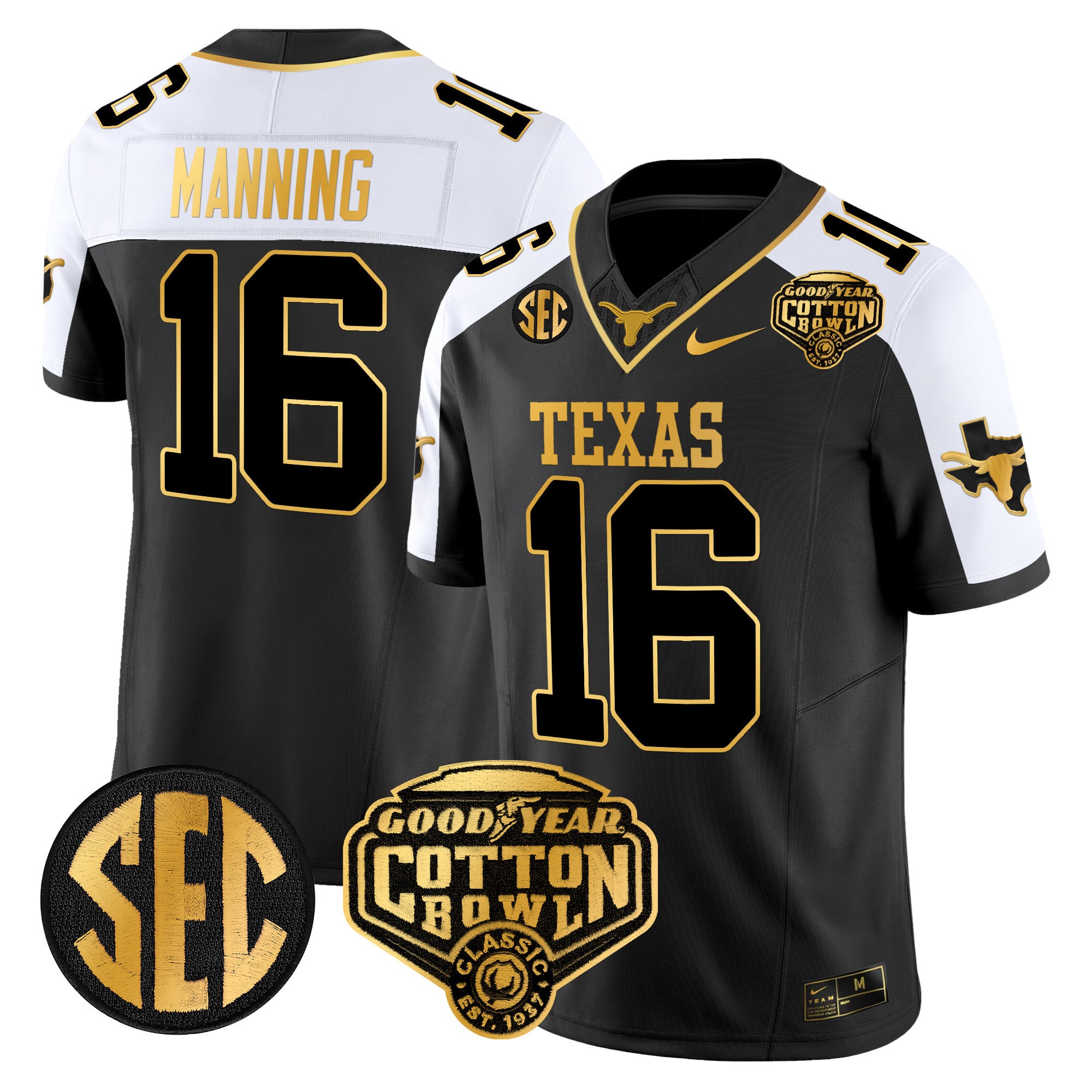 Nike Texas Manning #16 Jersey - Cotton Bowl Black & Gold