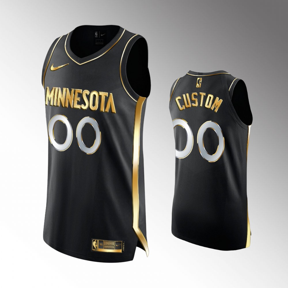 Nike Timberwolves Custom Black Jersey - Gold Trim Edition