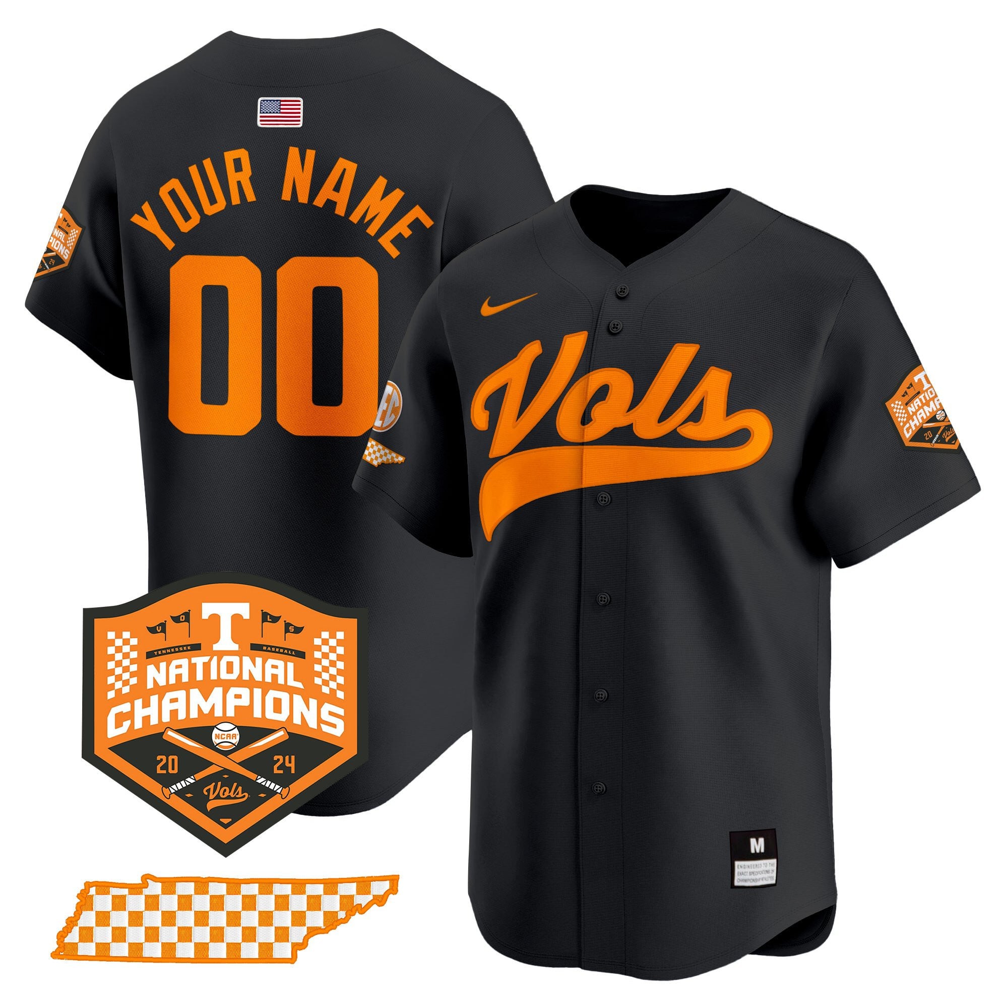 Nike Vols Black Baseball Jersey - National Champions
