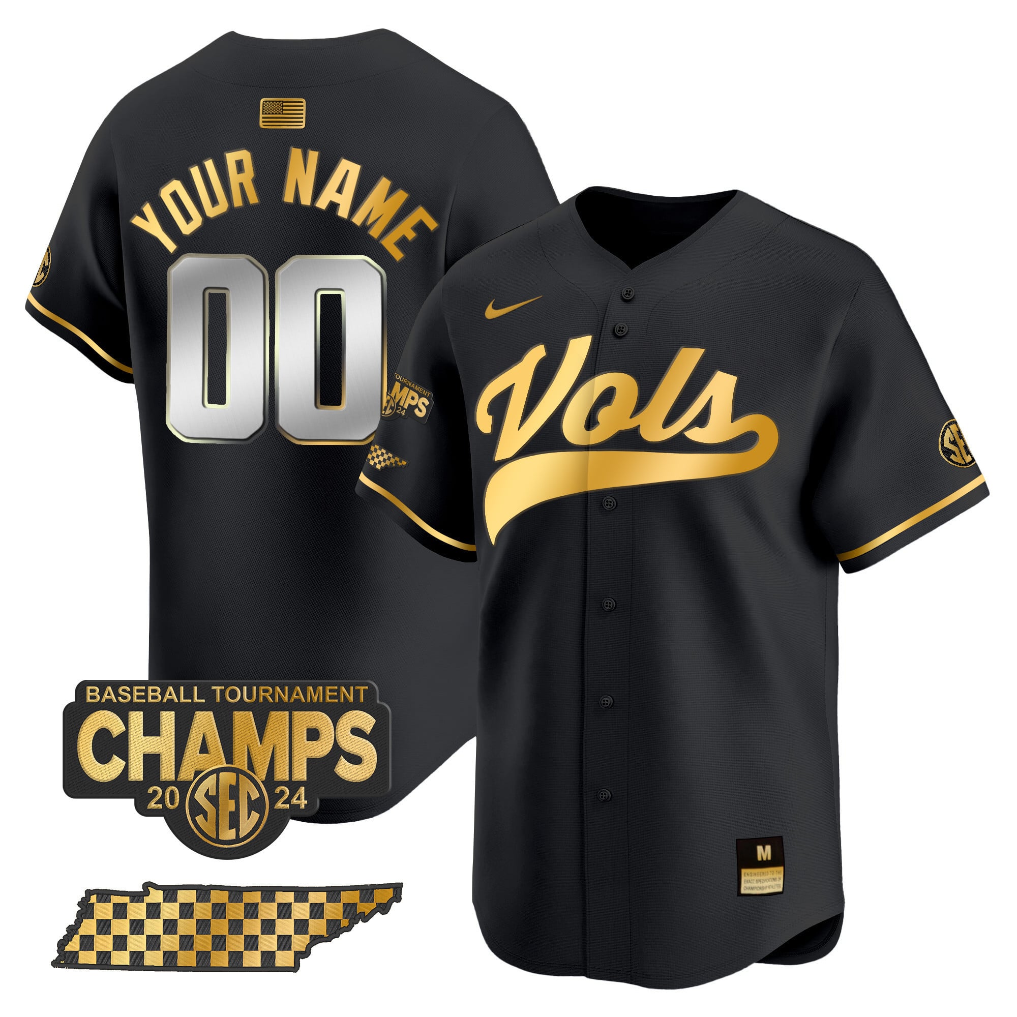 Alternative view of Nike Vols White Baseball Jersey - Gold Trim & Custom Name