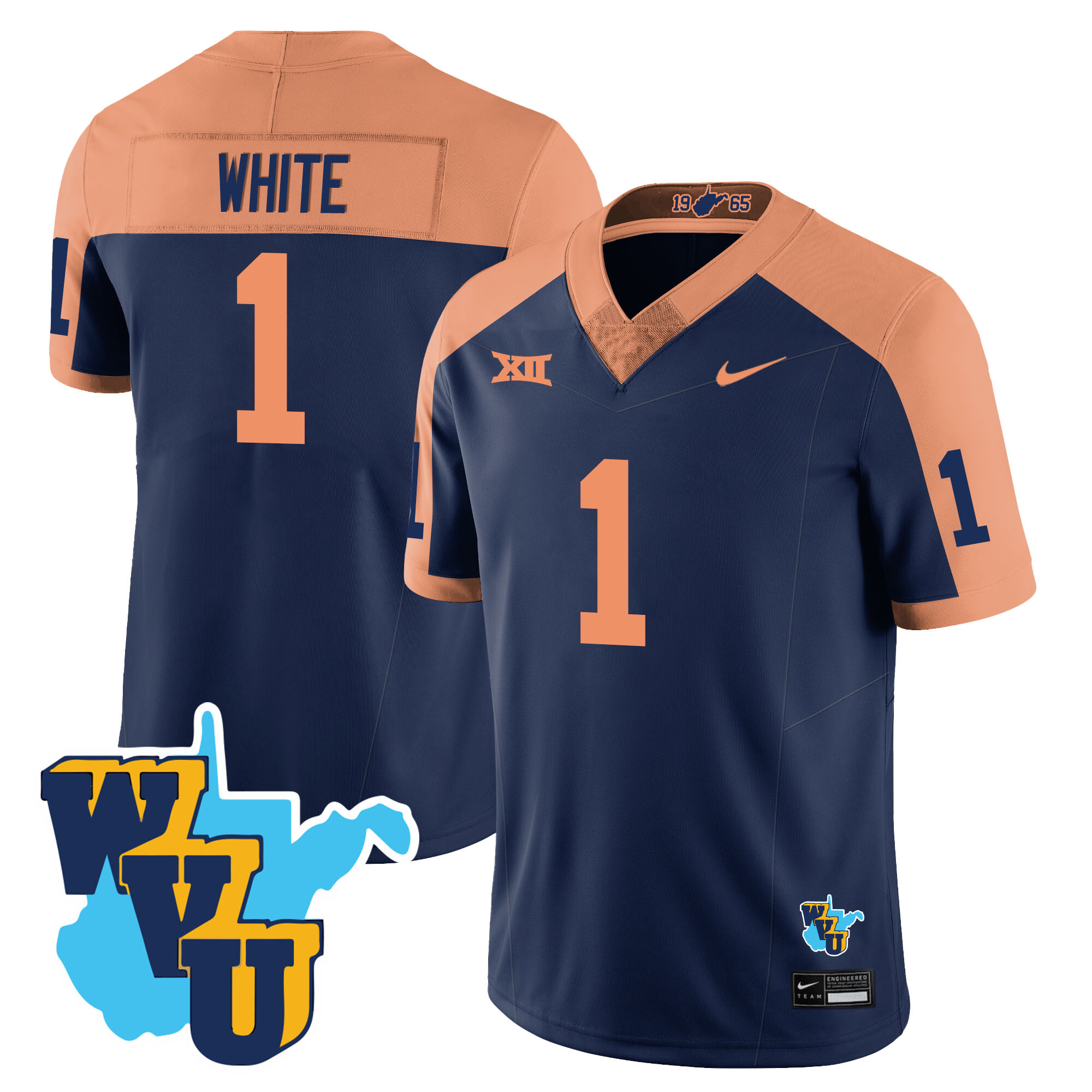 Nike WVU Navy Jersey - Nike WVU #1 Navy Football Jersey - West
