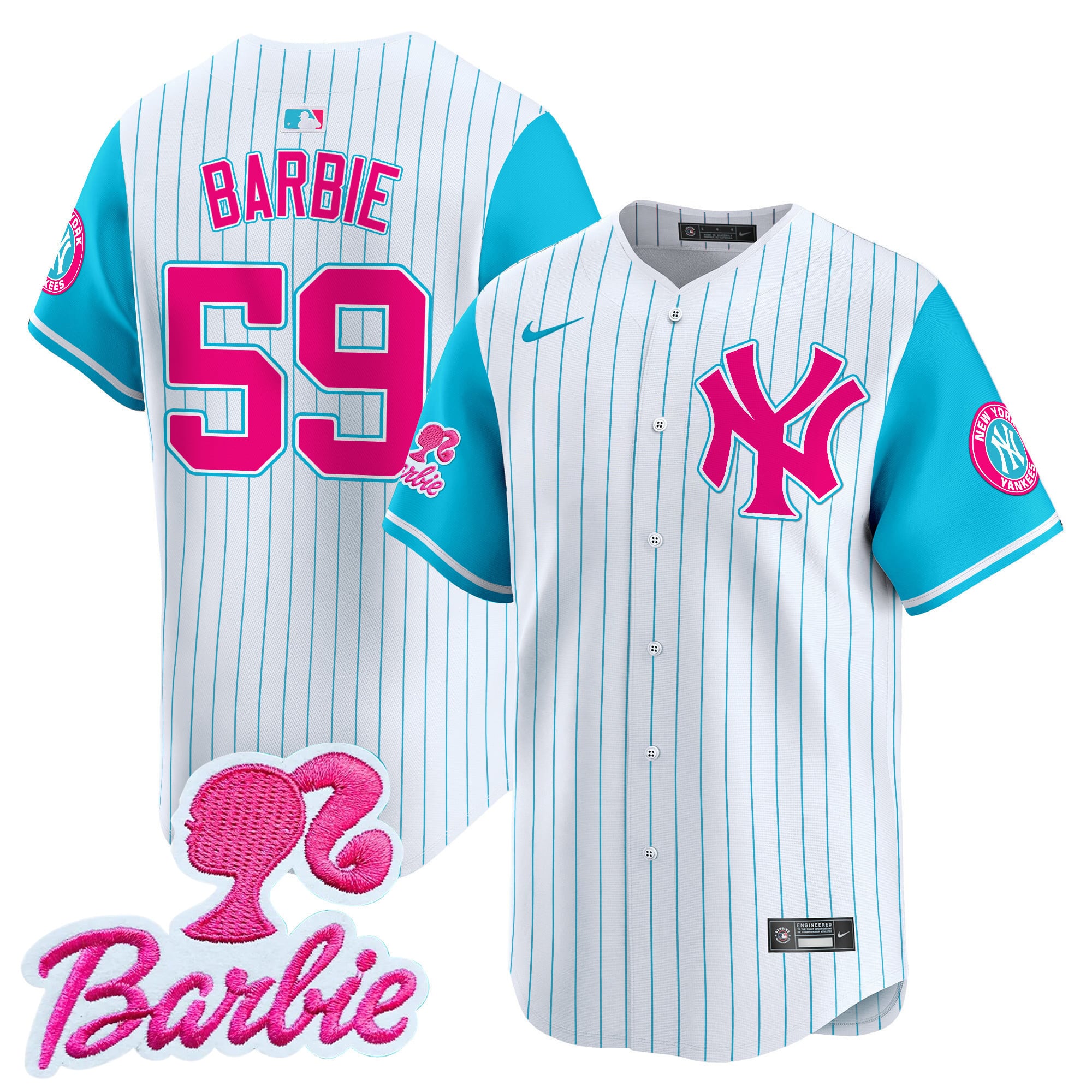 Nike Yankees Barbie Jersey - Pink & Blue Edition