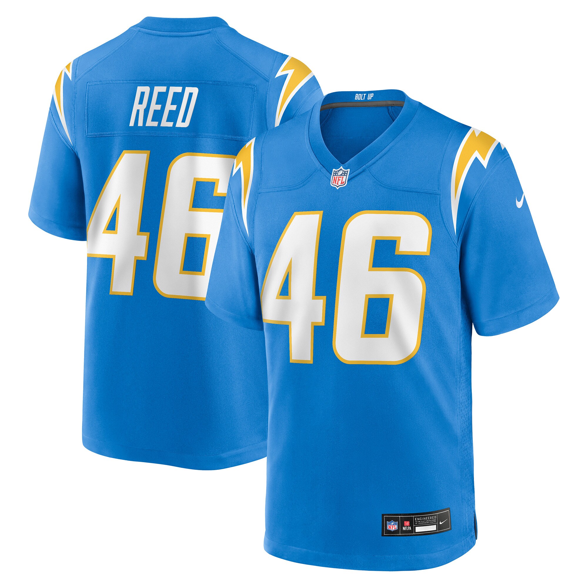 Nikko Reed Los Angeles Chargers Team Game Jersey - Powder Blue