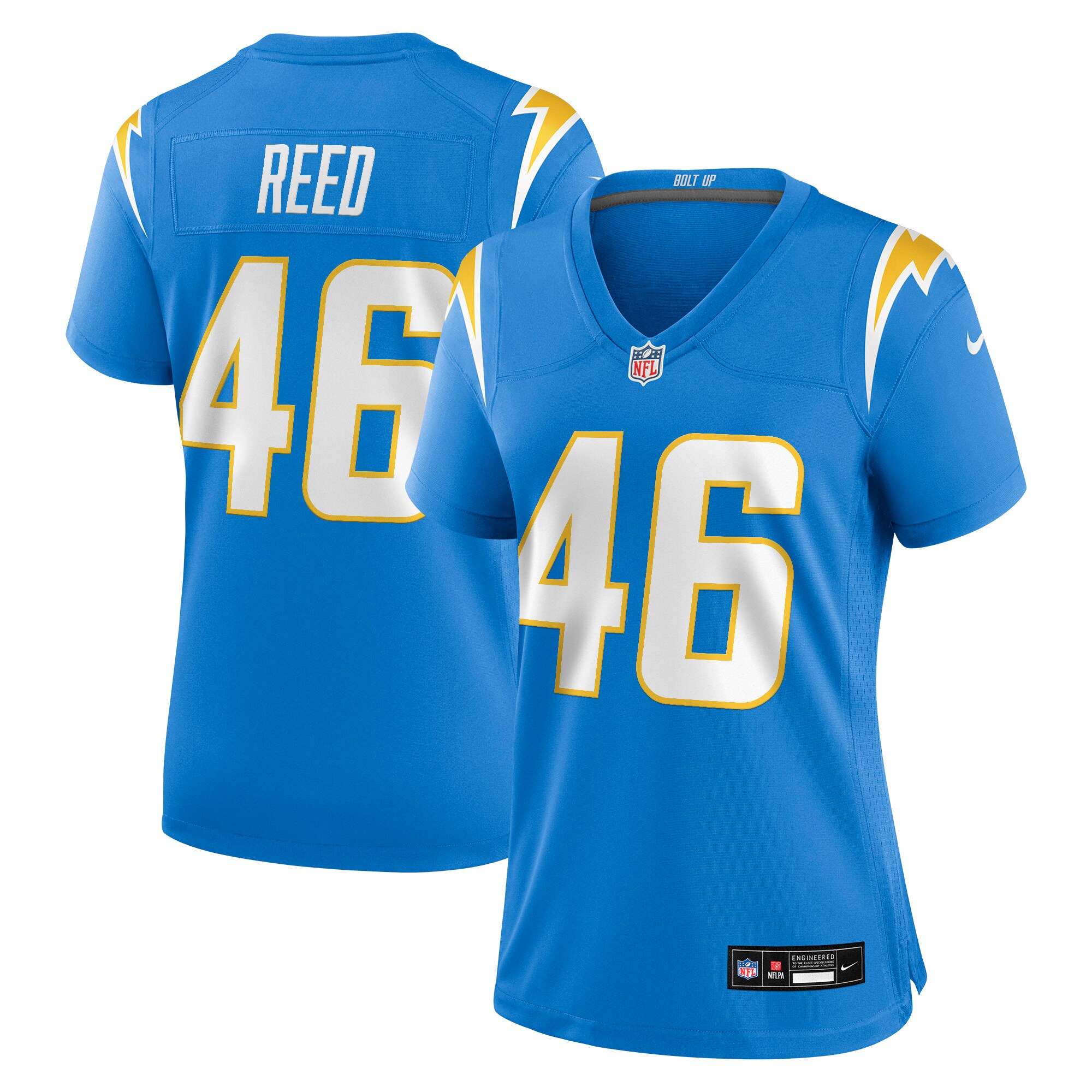 Nikko Reed Los Angeles Chargers Women's Team Game Jersey - Powder Blue