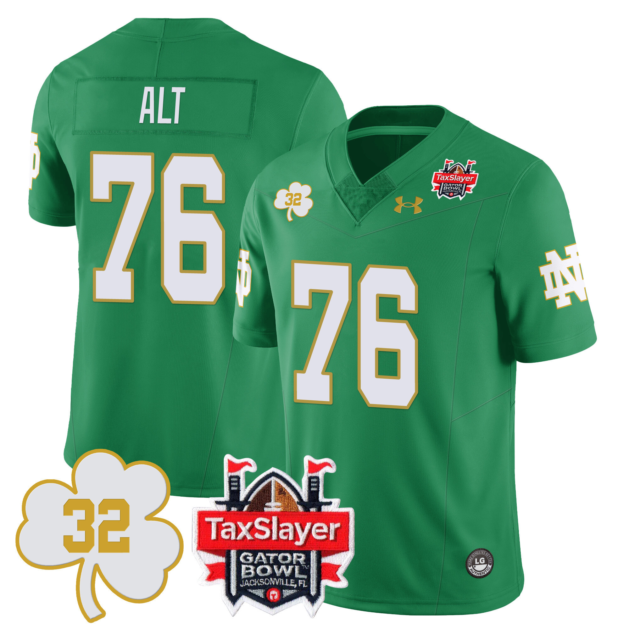 Notre Dame #76 Jersey - Under Armour Notre Dame #76 Green Football