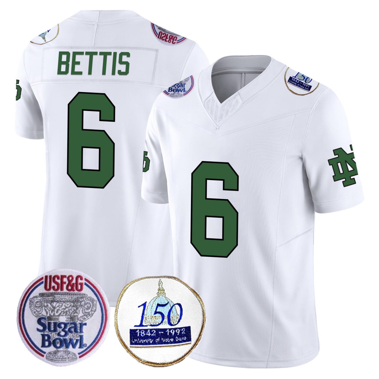 Notre Dame Bettis Jersey - Notre Dame Bettis #6 - White Replica Jersey