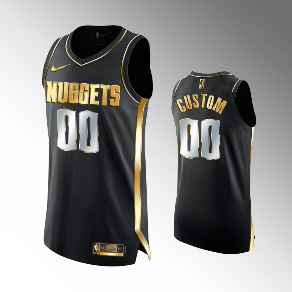 Nuggets Black Custom Jersey - Nike - Gold Trim - Personalized