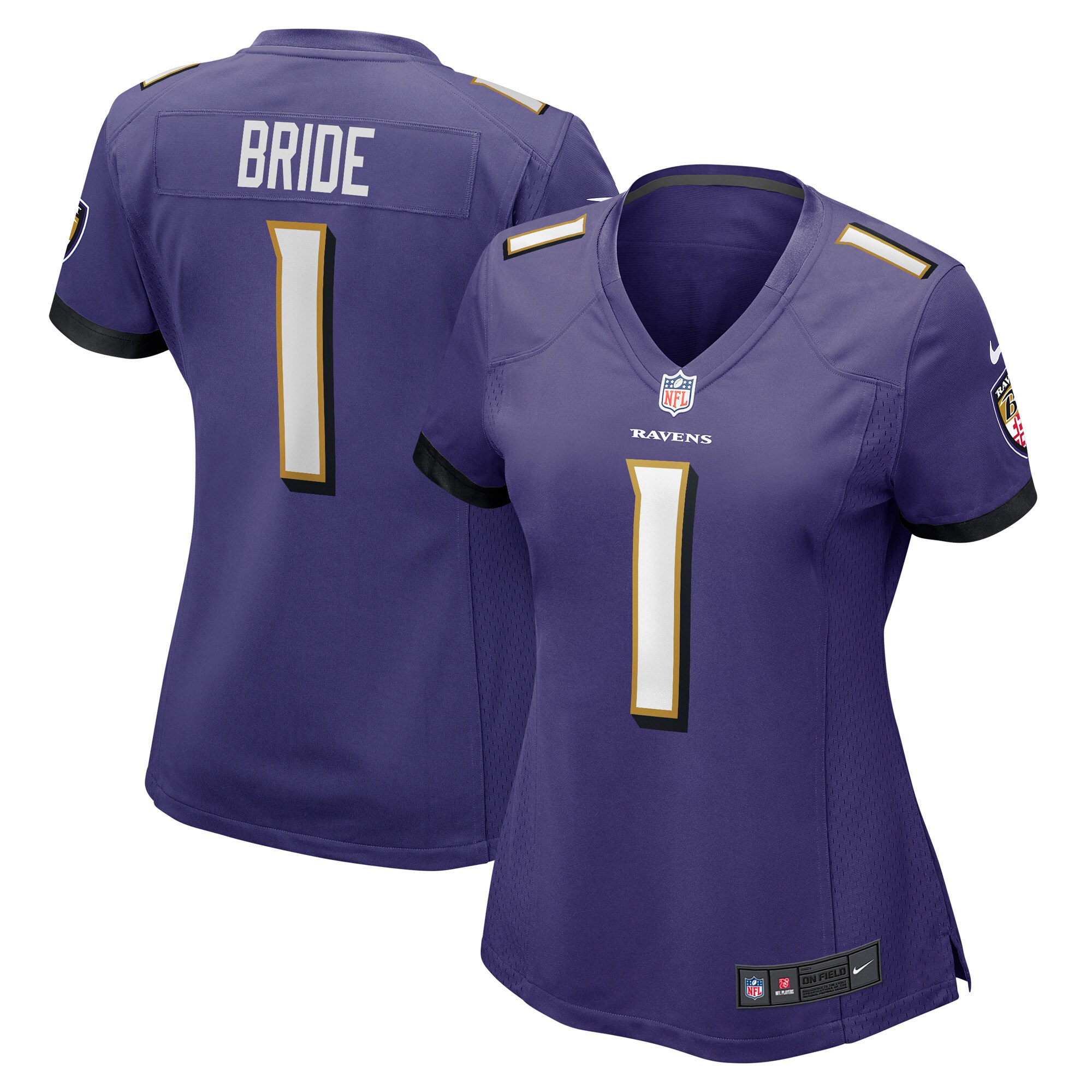 Number 1 Bride Baltimore Ravens Women's Game Jersey - Purple