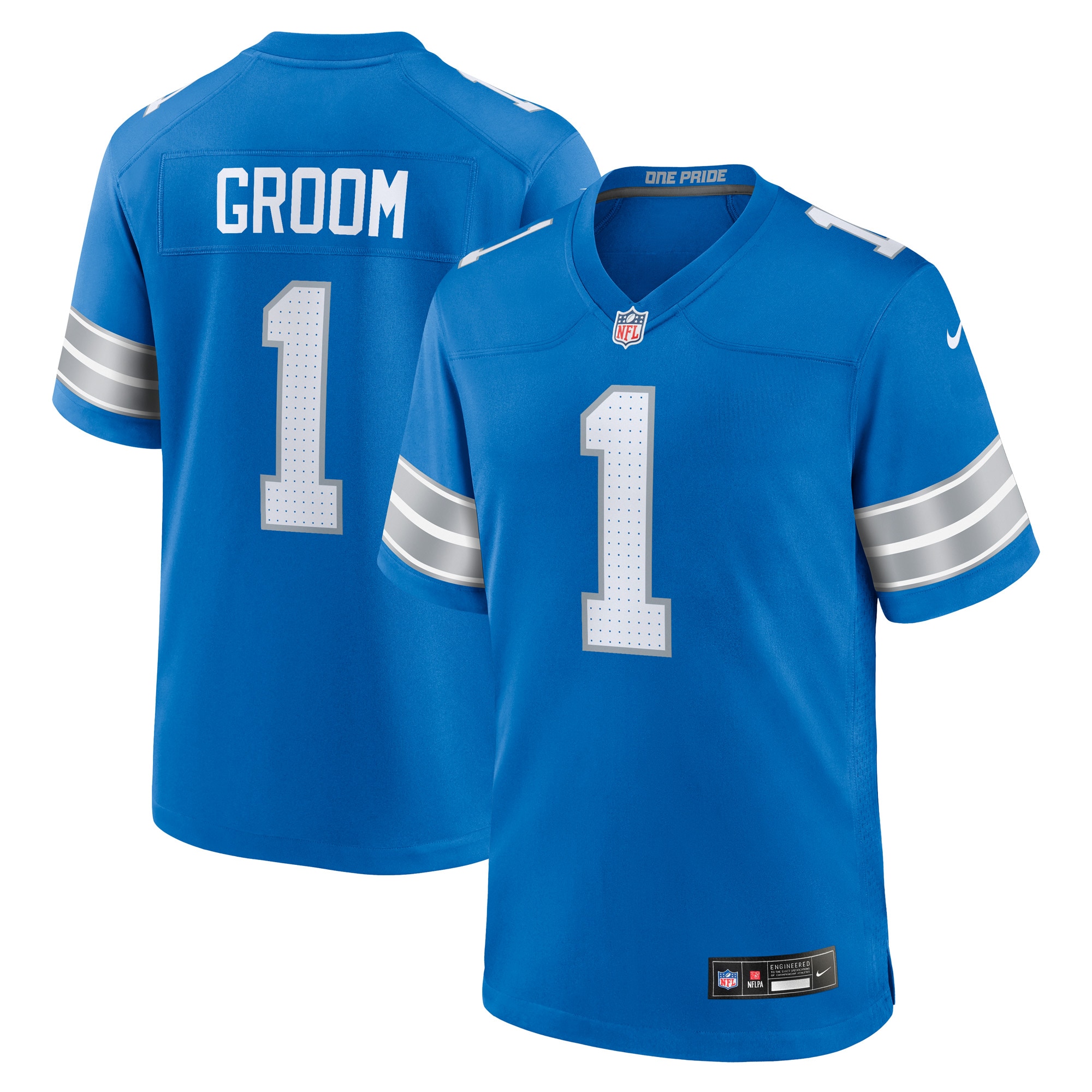Number 1 Groom Detroit Lions Game Jersey - Blue