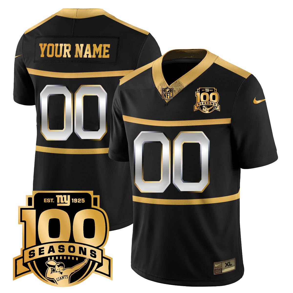 ny Giants Black Gold Jersey - NY Giants 100 Seasons Black & Gold