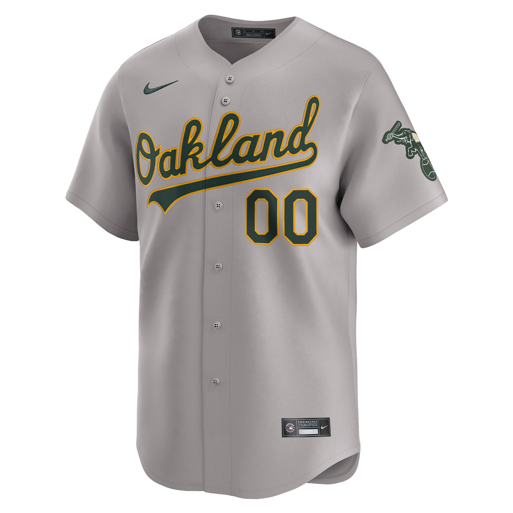 Alternative view of Oakland A’s Grey Jersey - Nike Oakland A’s Grey Custom Baseball Jersey