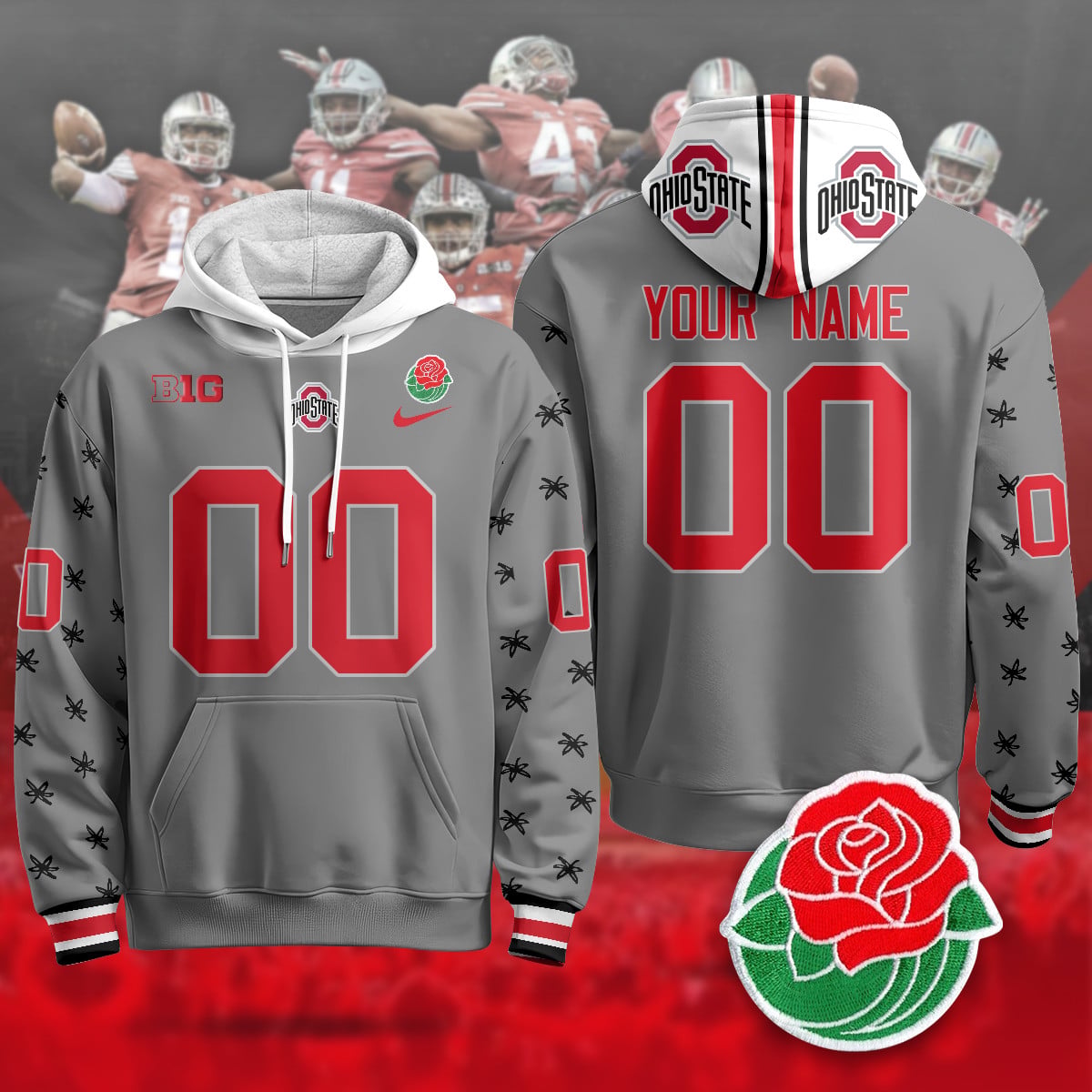 Ohio State Gray Hoodie - Ohio State Buckeyes Gray Hoodie - Custom Name