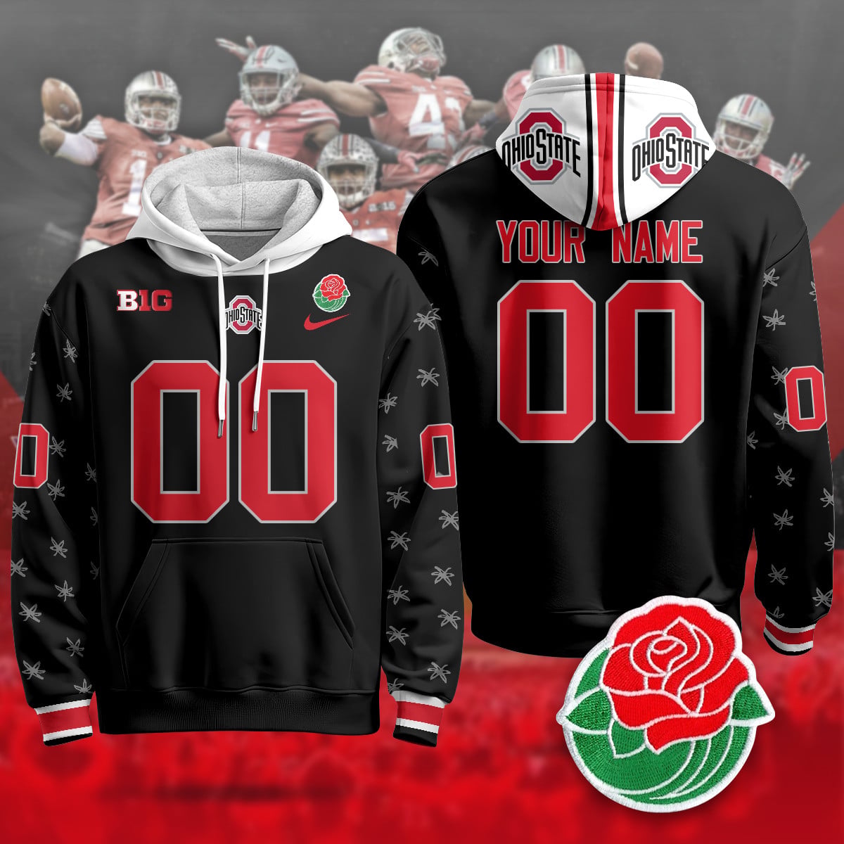 Alternative view of Ohio State Gray Hoodie - Ohio State Buckeyes Gray Hoodie - Custom Name