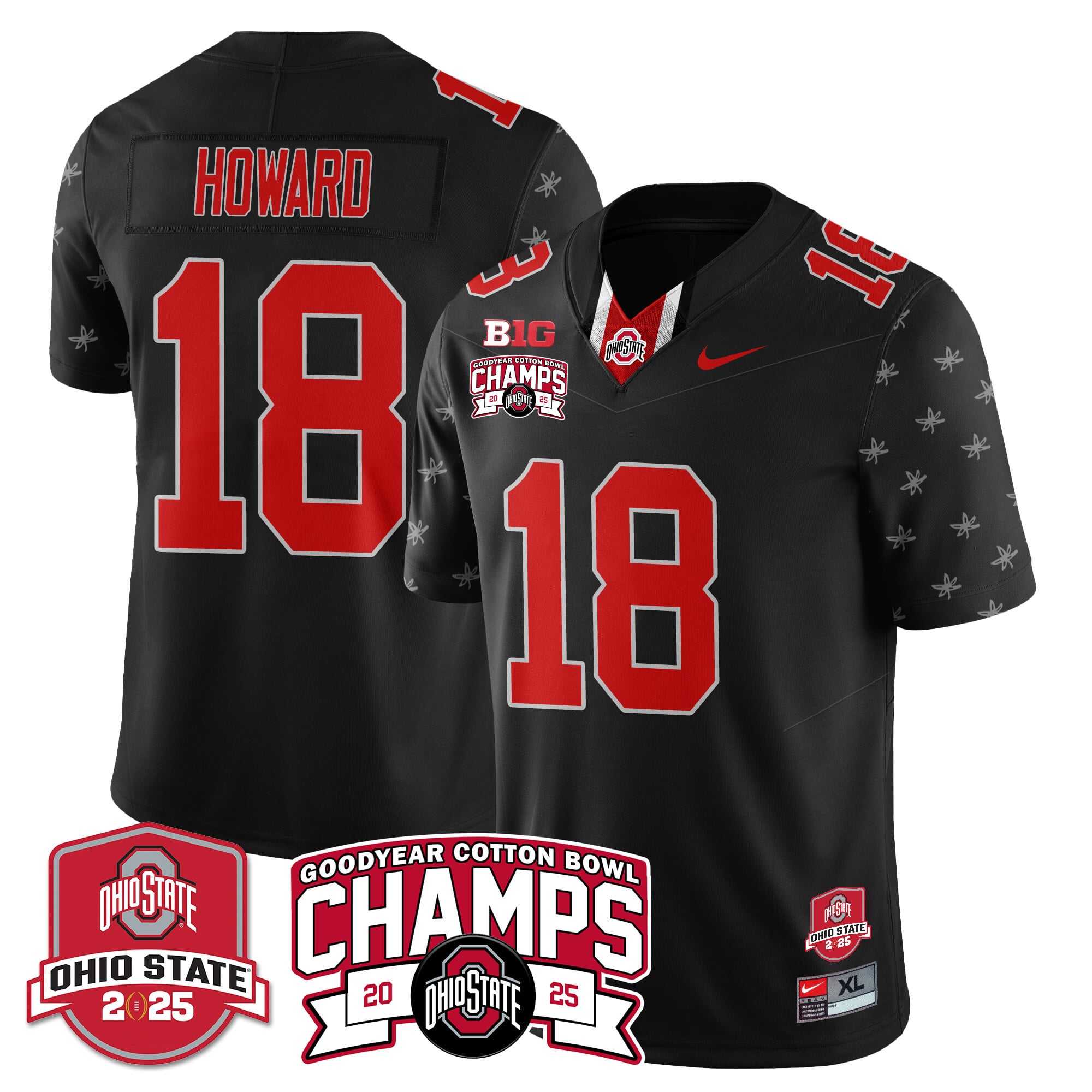 Ohio State Howard #18 Black Jersey - Nike - Cotton Bowl Champs