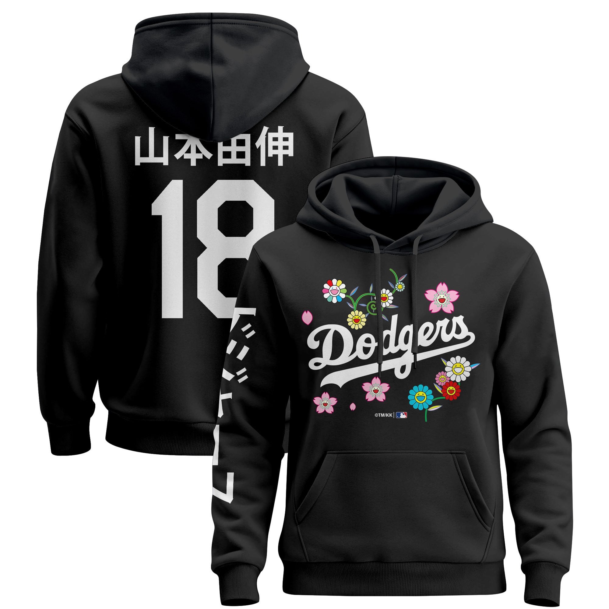 Alternative view of Ohtani Dodgers Floral Hoodie - Ohtani Dodgers Floral Black Hoodie