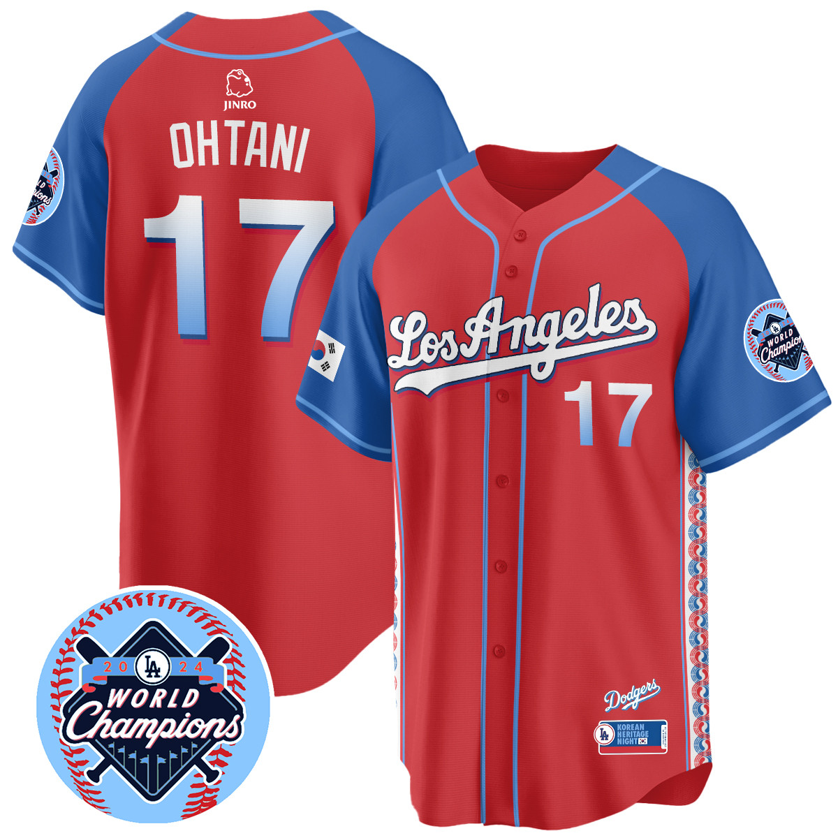 Ohtani Dodgers Korean Heritage Jersey - Red & Blue