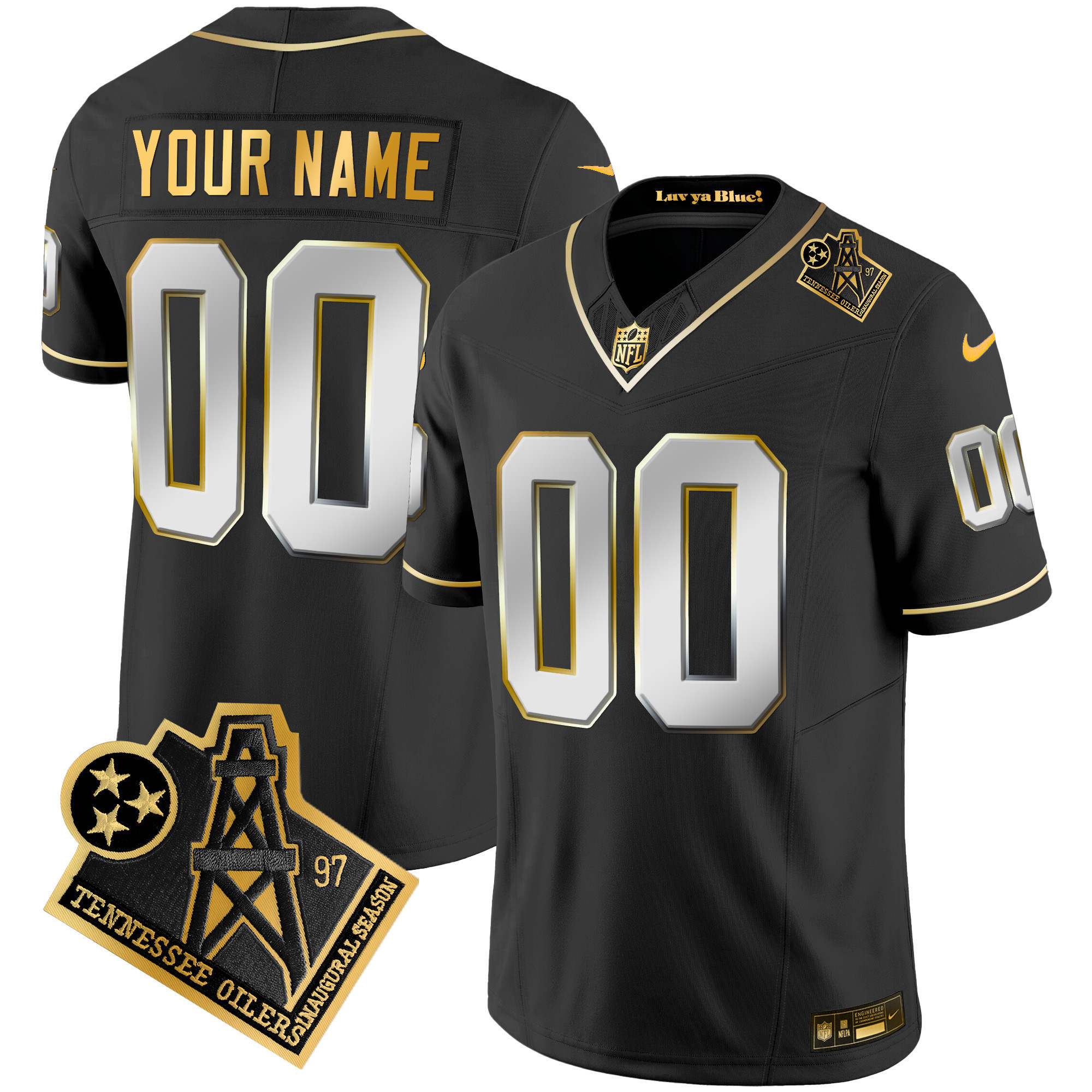 Alternative view of Oilers Black Inaugural Jersey - Nike Tennessee - Personalized