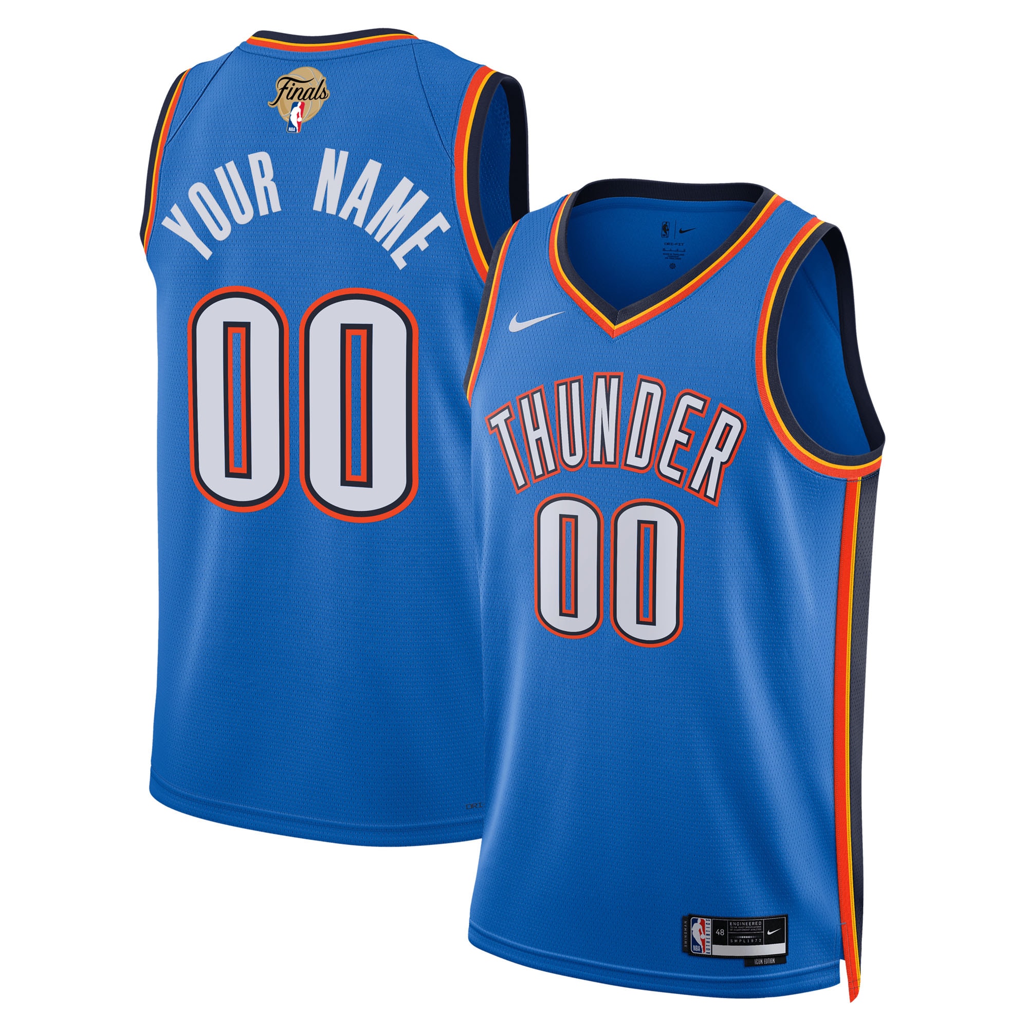 Oklahoma City Thunder Unisex 2025 Finals Patch Custom Swingman Jersey - Blue - Icon Edition