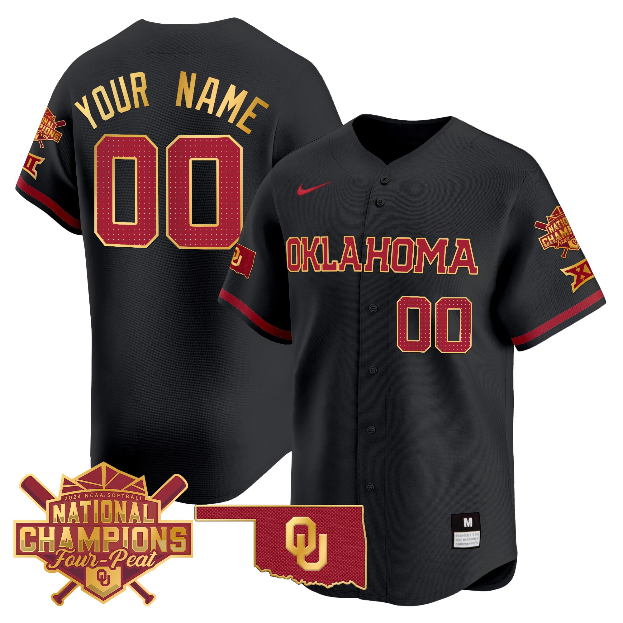 Alternative view of Oklahoma Sooners Baseball Jersey - Nike - Custom Maroon & Gold