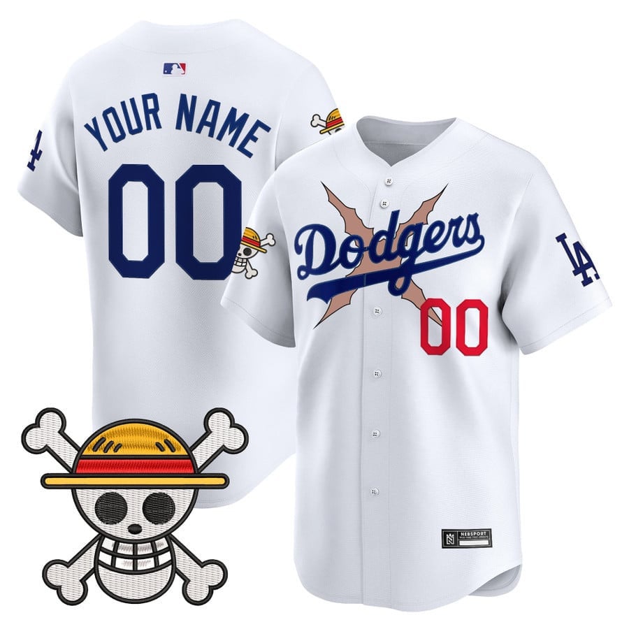 Alternative view of One Piece Dodgers Jersey - Custom Anime Baseball Style