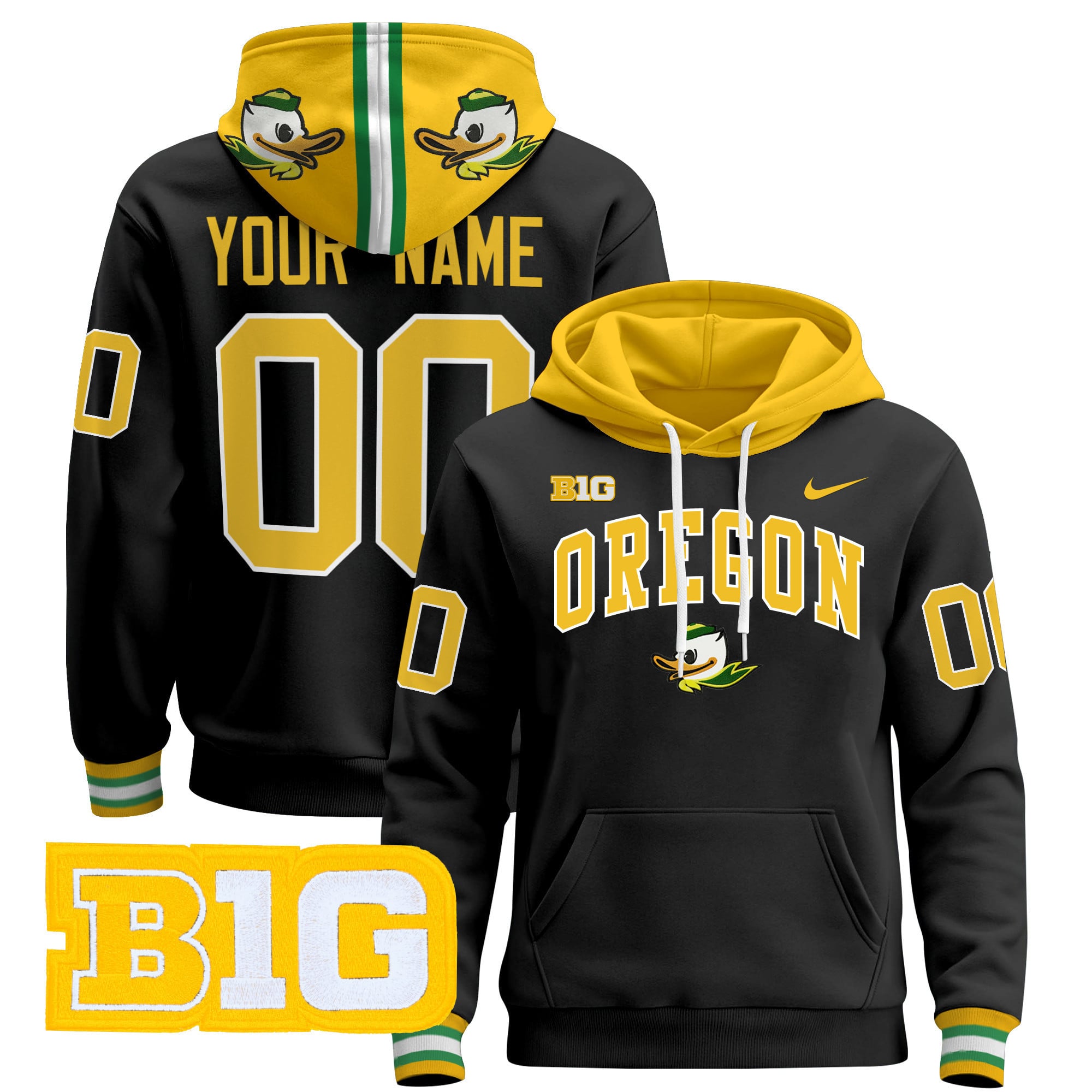 Oregon Ducks Personalized Hoodie - Nike Oregon Ducks Black & Gold