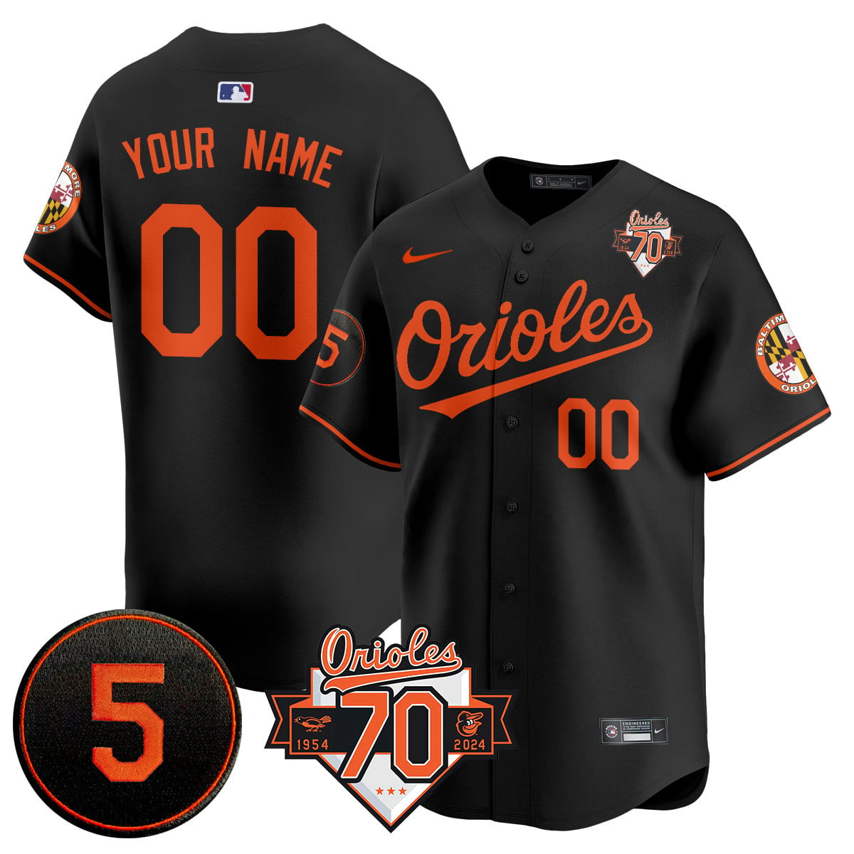 Alternative view of Orioles Black 70th Jersey - Nike Orioles Black 70th Anniversary Jersey