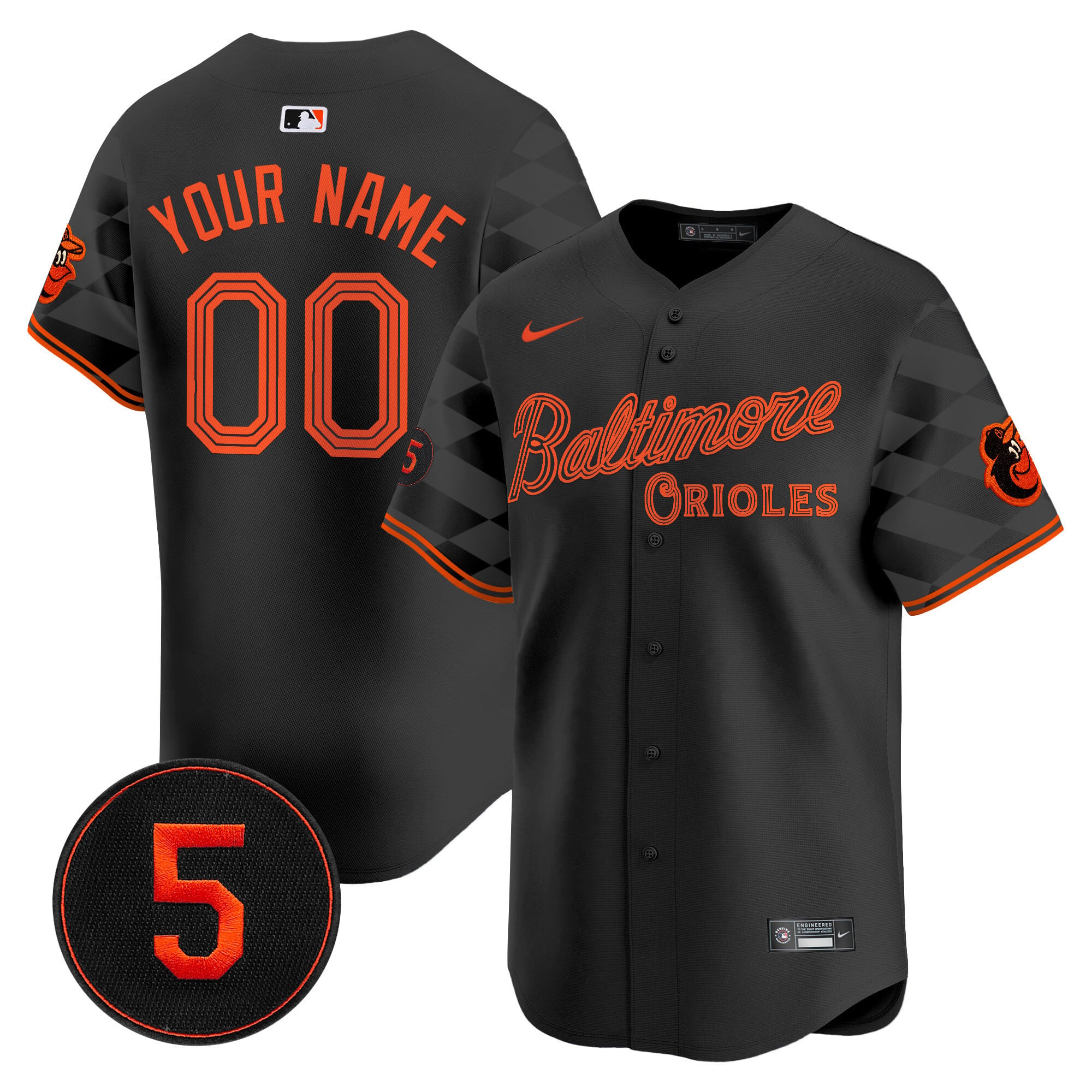Orioles Black Alternate Jersey - Nike - Customizable Baseball