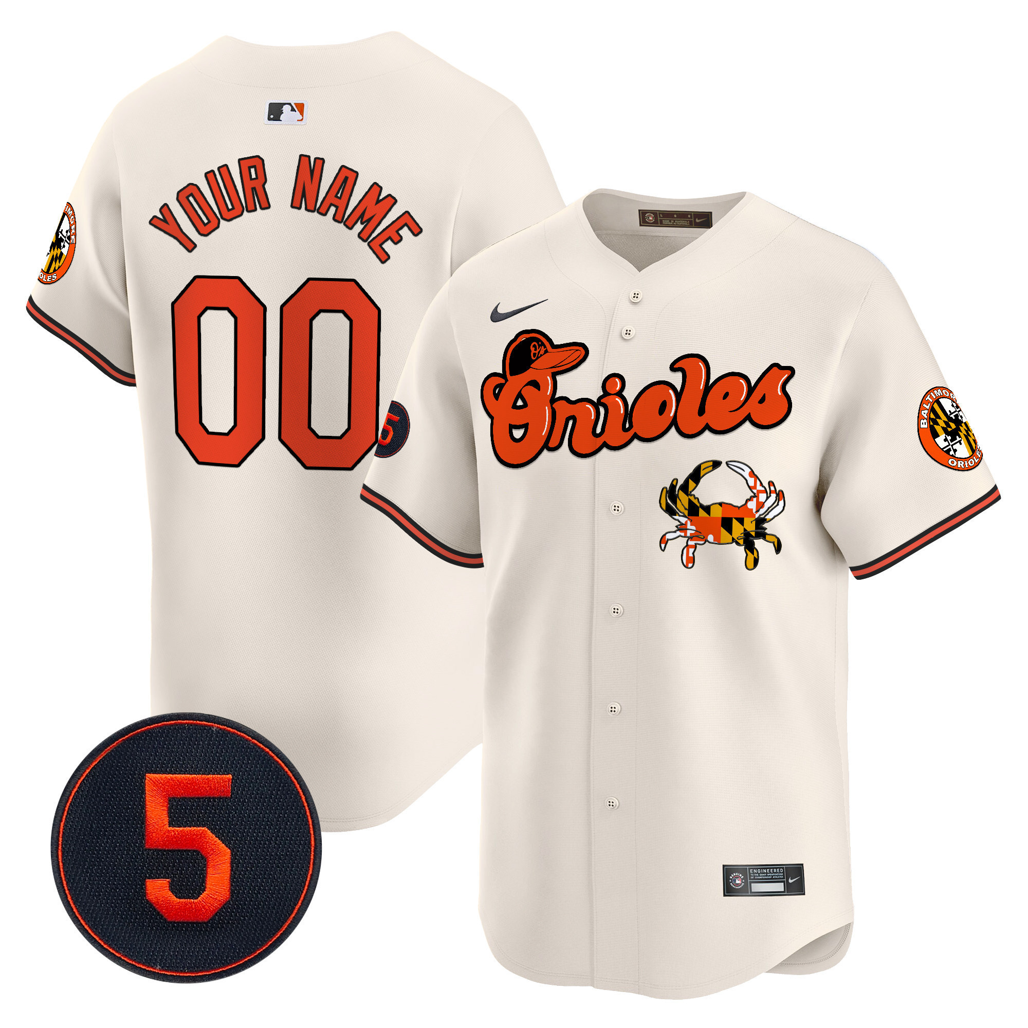 Orioles Cream Alternate Jersey - Nike - Custom Baseball