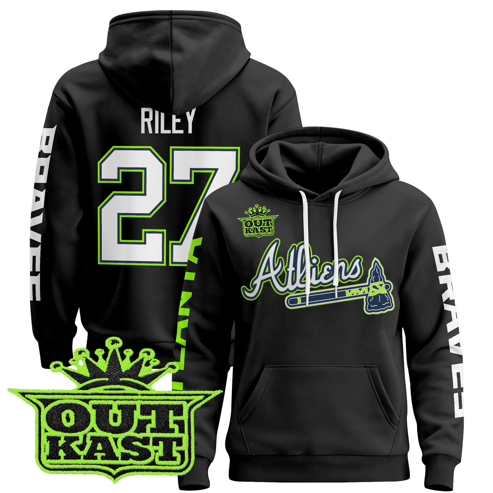 Alternative view of OutKast Braves Black Hoodie - OutKast Braves Acuna Jr #13 Black Hoodie