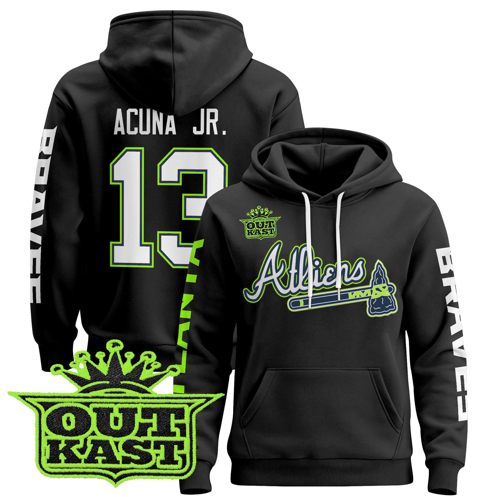 OutKast Braves Black Hoodie - OutKast Braves Acuna Jr #13 Black Hoodie