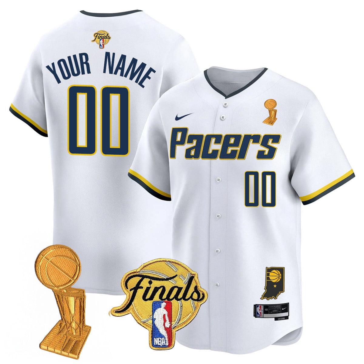 Pacers Finals White Baseball Jersey - Nike - Custom Name/Number