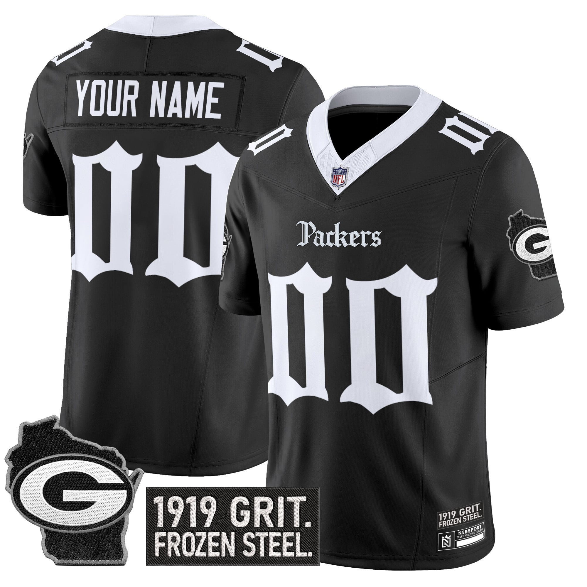 Packers Blackout Custom Jersey - 1919 Frozen Steel