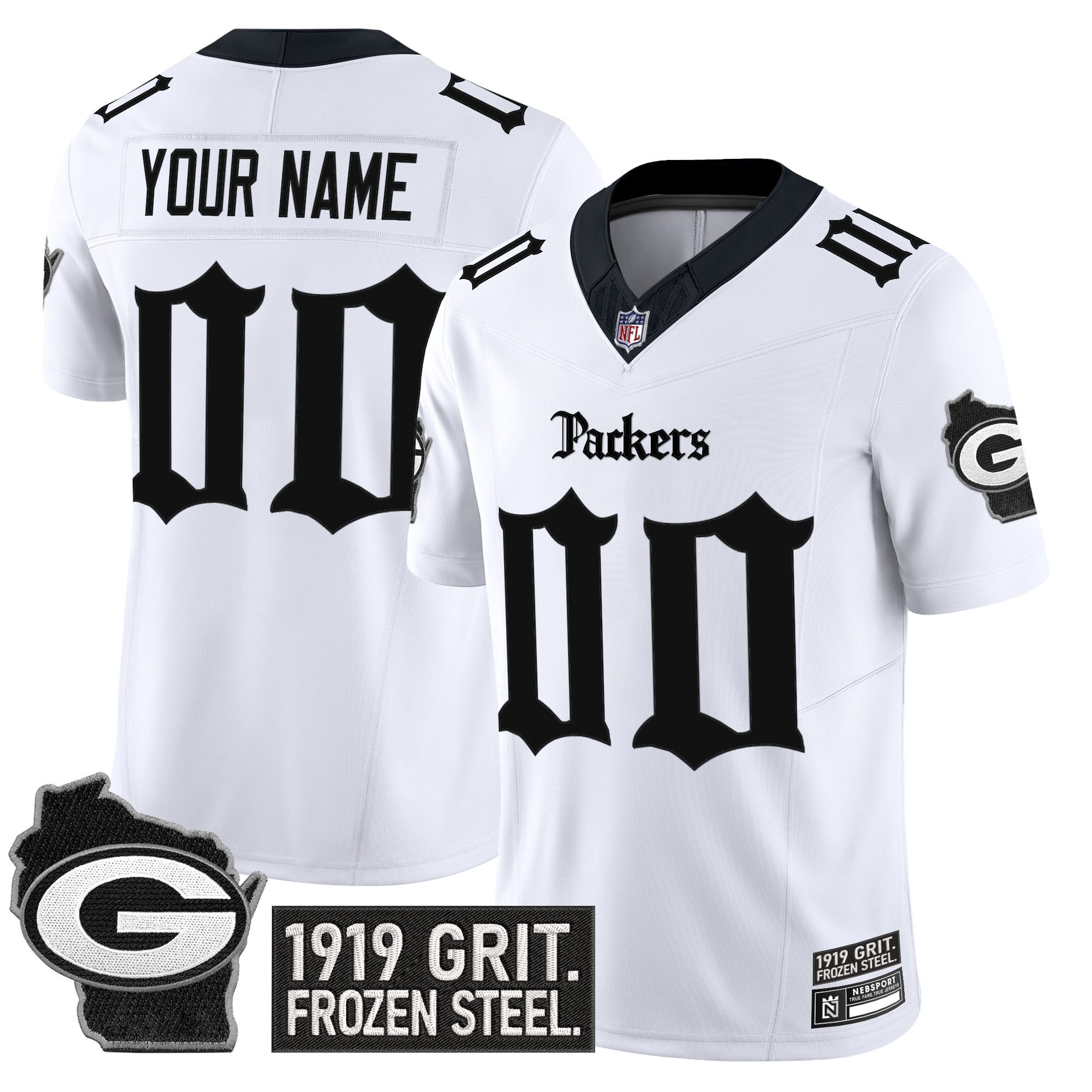Alternative view of Packers Blackout Custom Jersey - 1919 Frozen Steel