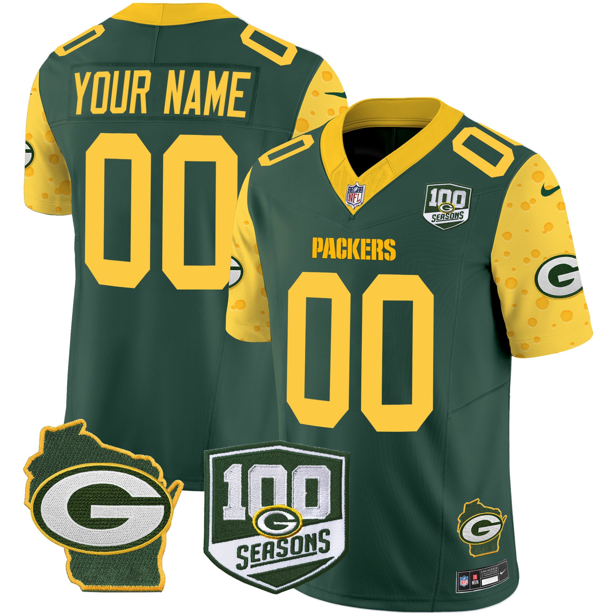 Packers Custom Cheesehead Jersey - Nike - Green & Gold