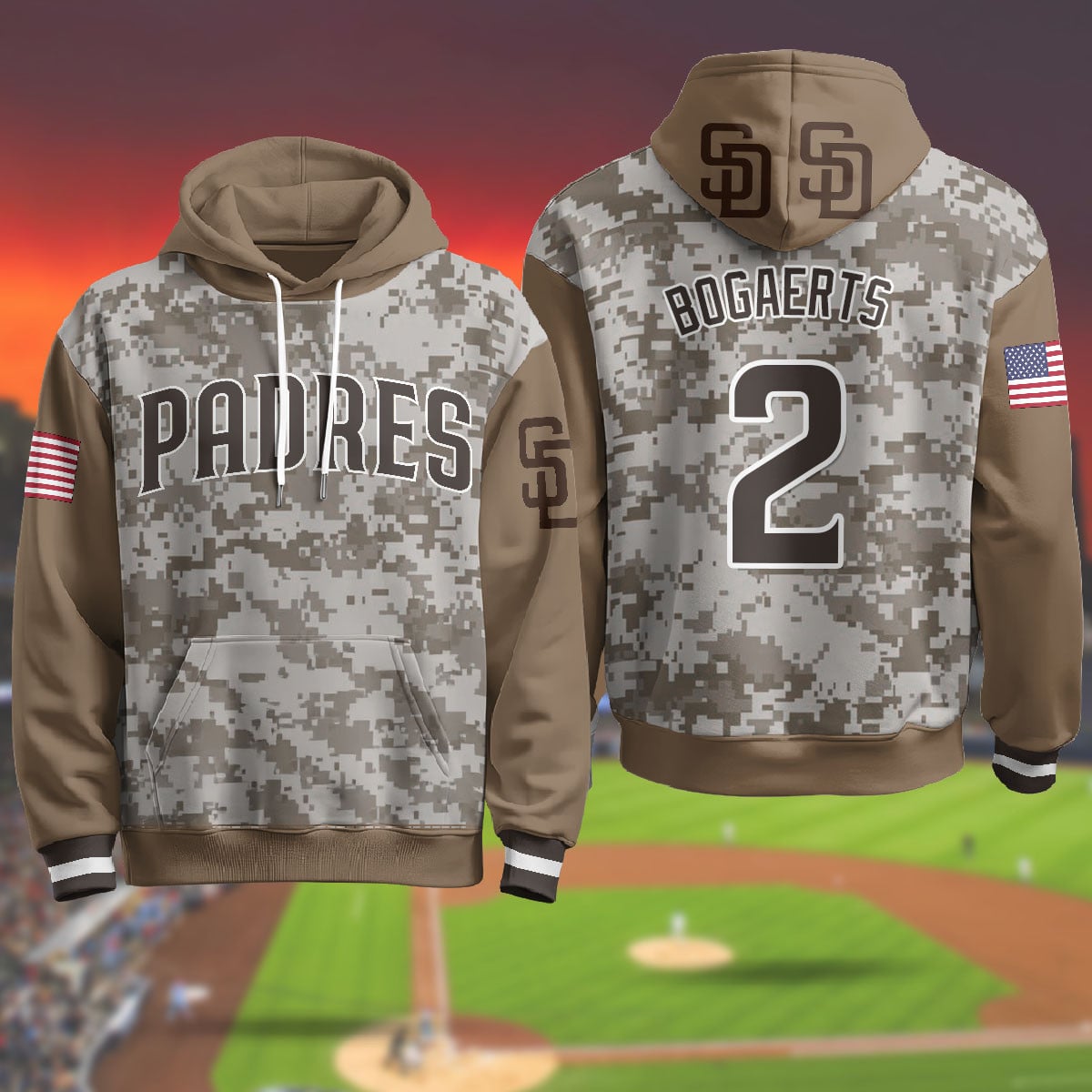 Padres Bogaerts Camo Hoodie - Number 2 - Nike Inspired