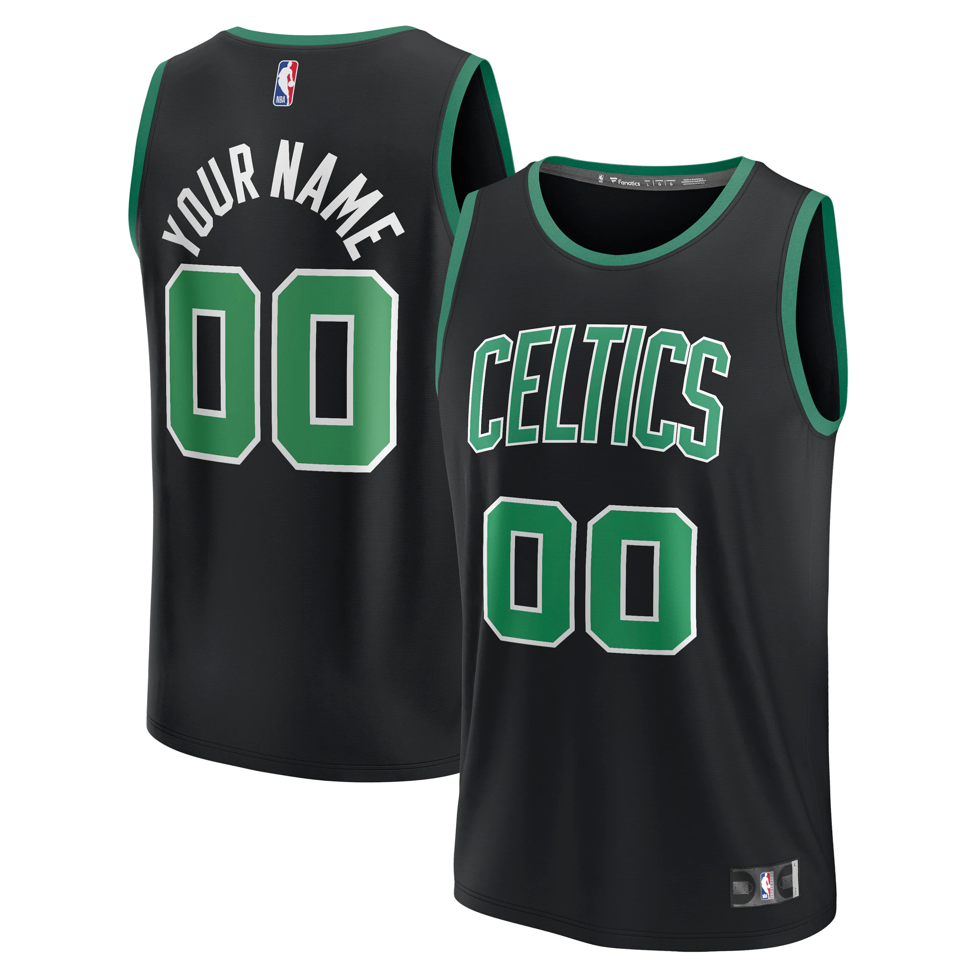 Alternative view of personalized Fanatics Celtics Black Custom Jersey - Fanatics Celtics