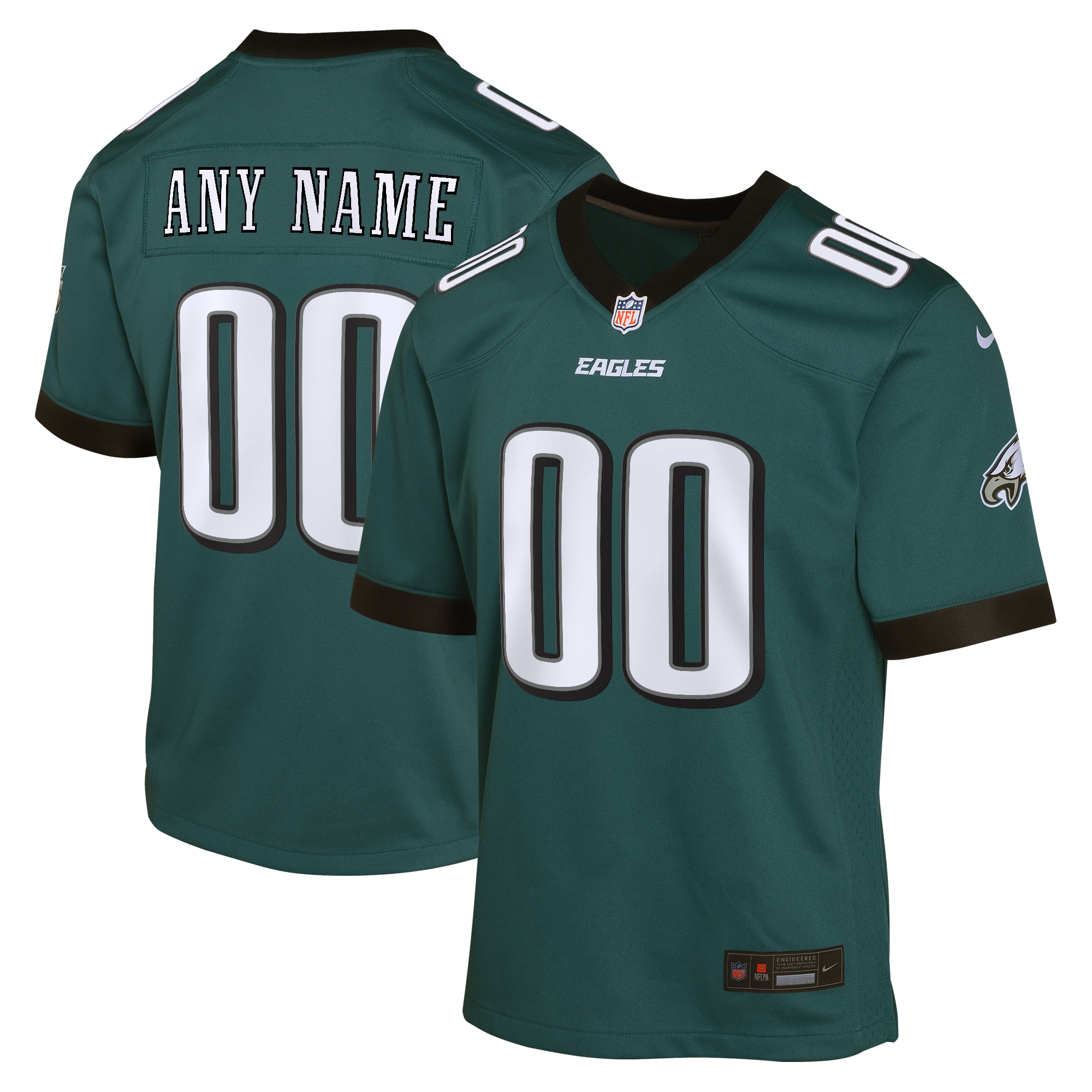 Philadelphia Eagles Youth Custom Game Jersey - Midnight Green