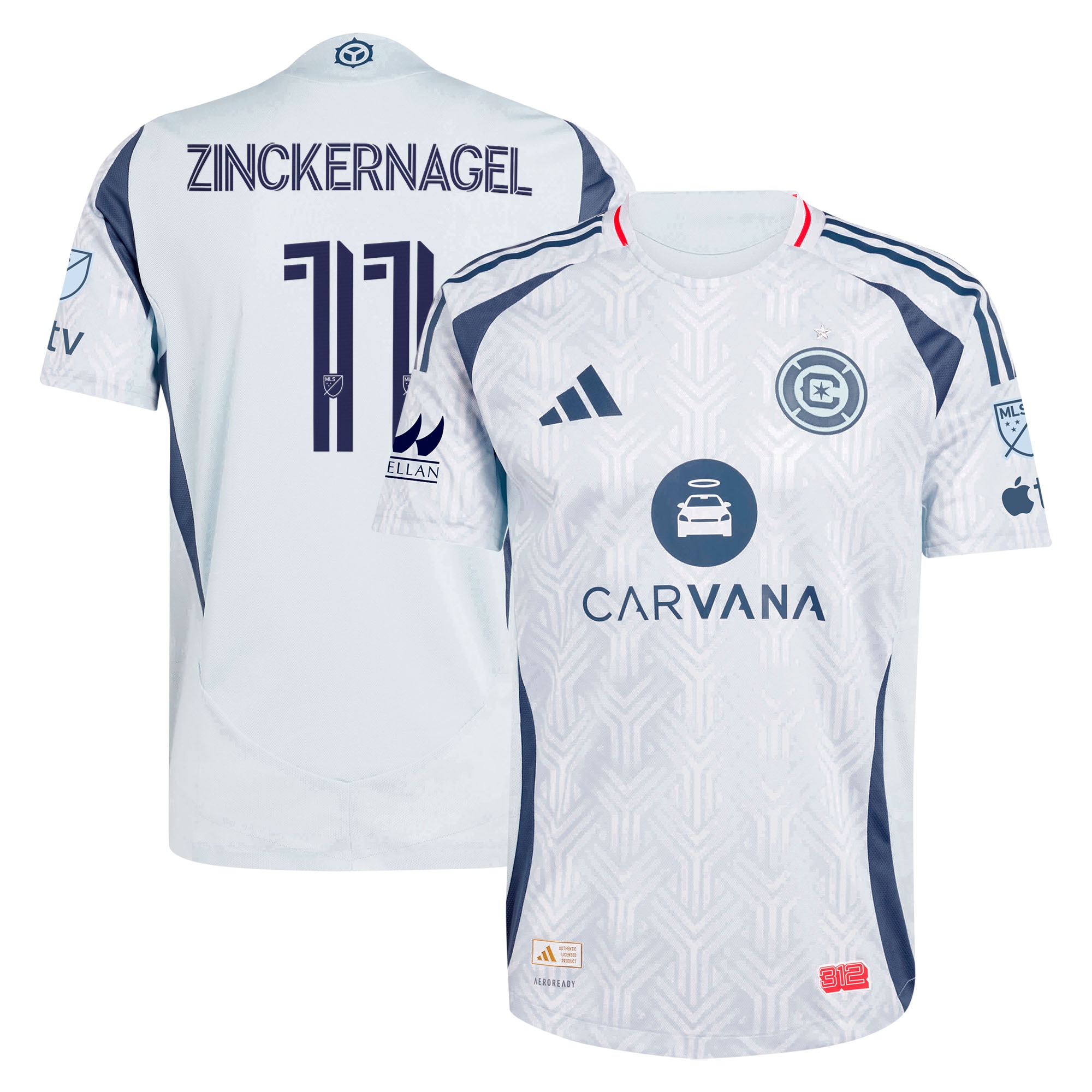 Philip Zinckernagel Chicago Fire 2025 The Municipal Kit On-Field Jersey – Light Blue