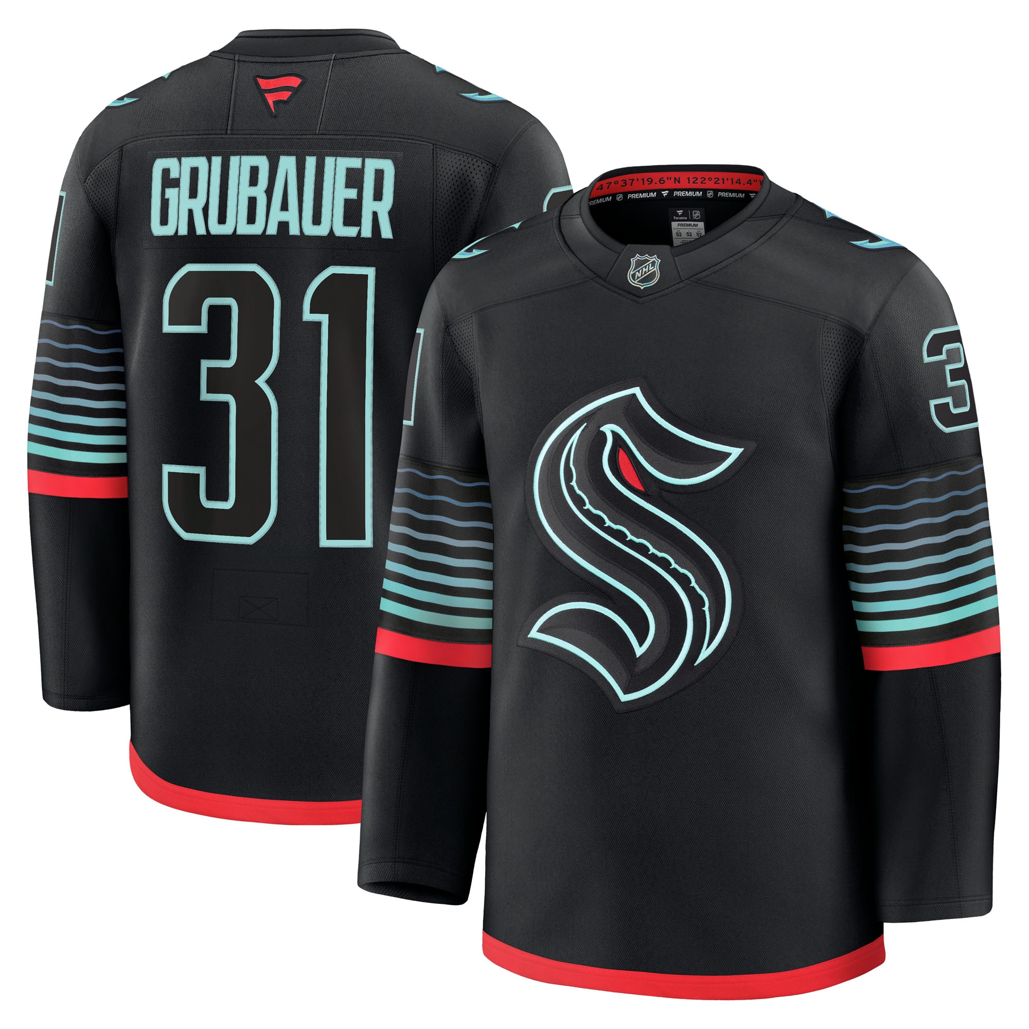 Philipp Grubauer Seattle Kraken Fanatics Alternate Premium Player Jersey - Black