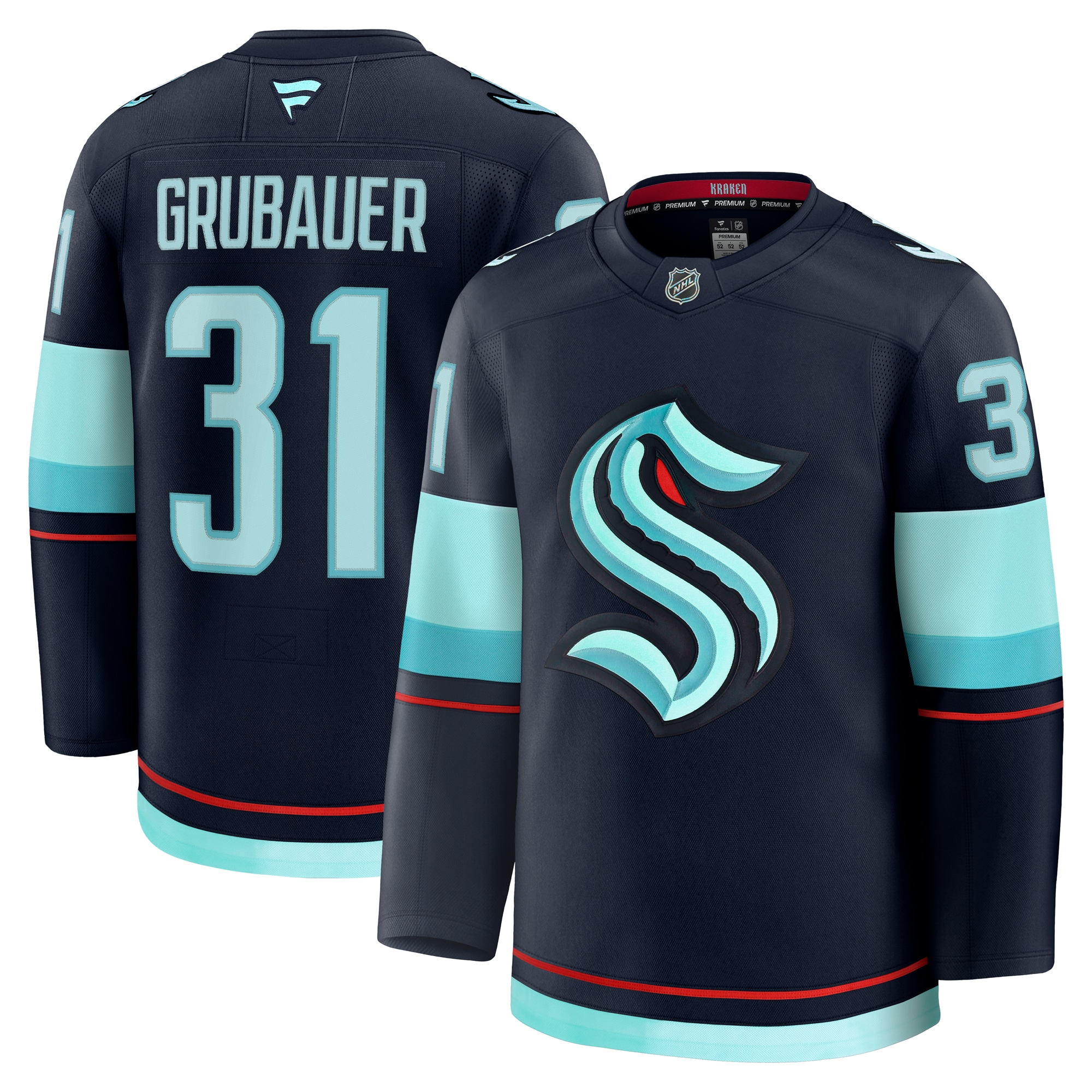 Philipp Grubauer Seattle Kraken Fanatics Home Premium Jersey - Deep Sea Blue