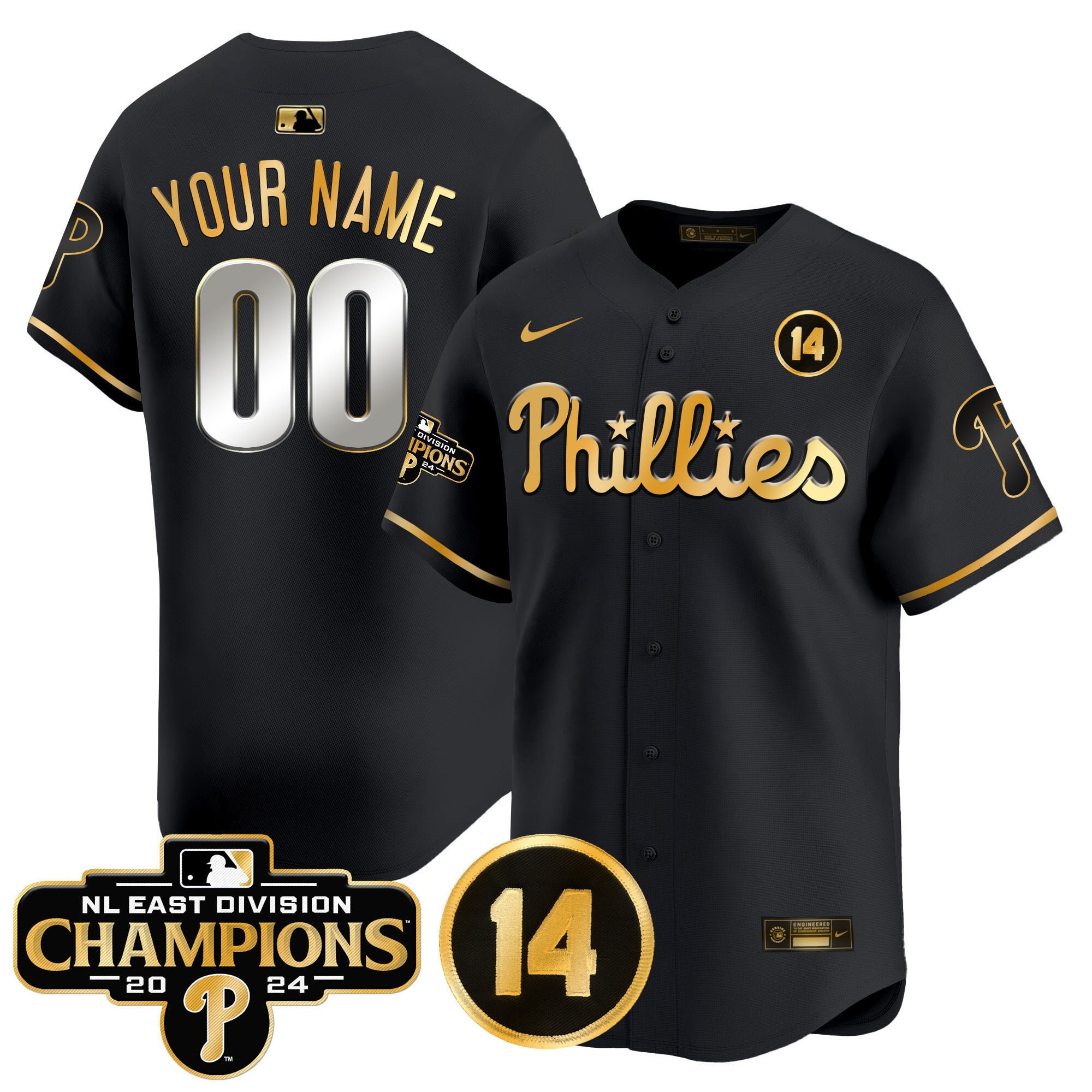 Phillies Black Gold Jersey - Nike - Custom 2024 Champions Edition