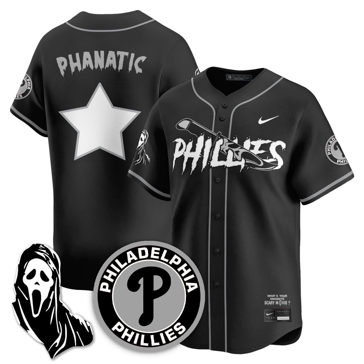 Alternative view of Phillies Ghostface Krueger Jersey - Nike - Black & Grey