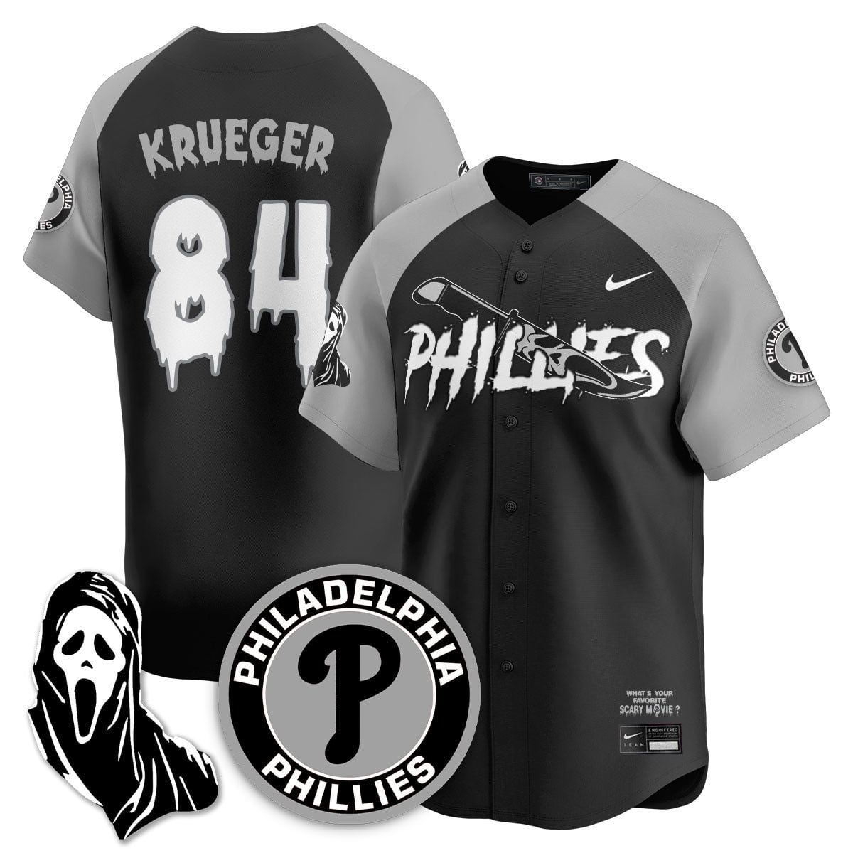 Phillies Ghostface Krueger Jersey - Nike - Black & Grey