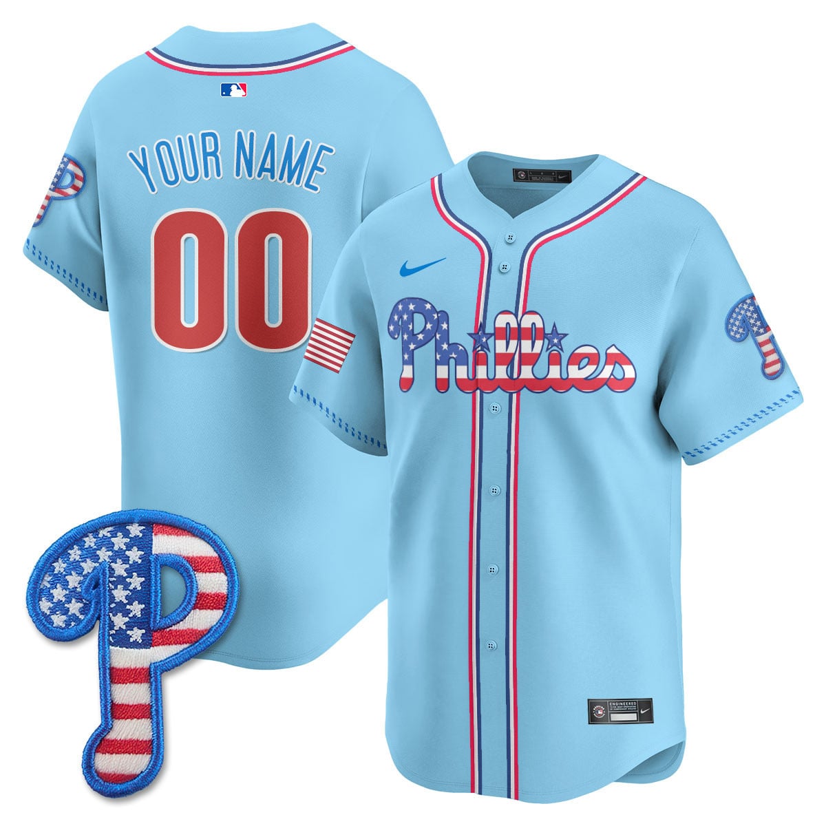 Alternative view of Phillies Patriotic Light Blue Jersey - Nike Phillies Light Blue
