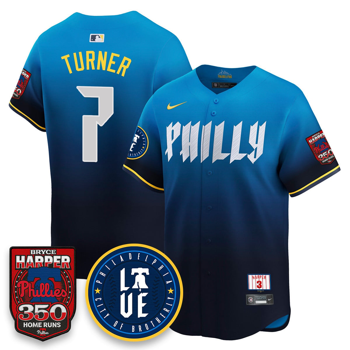 Phillies Turner Gradient Jersey - Nike - Blue Custom