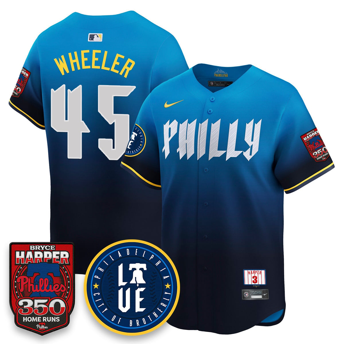Alternative view of Phillies Turner Gradient Jersey - Nike - Blue Custom