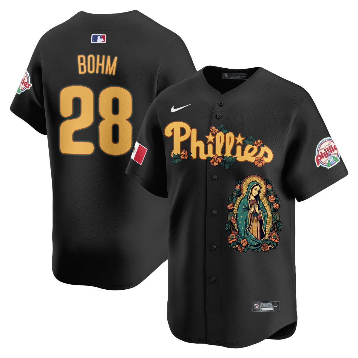 Alternative view of Phillies Virgin Mary Jersey - Nike Phillies Virgin Mary Black Jersey
