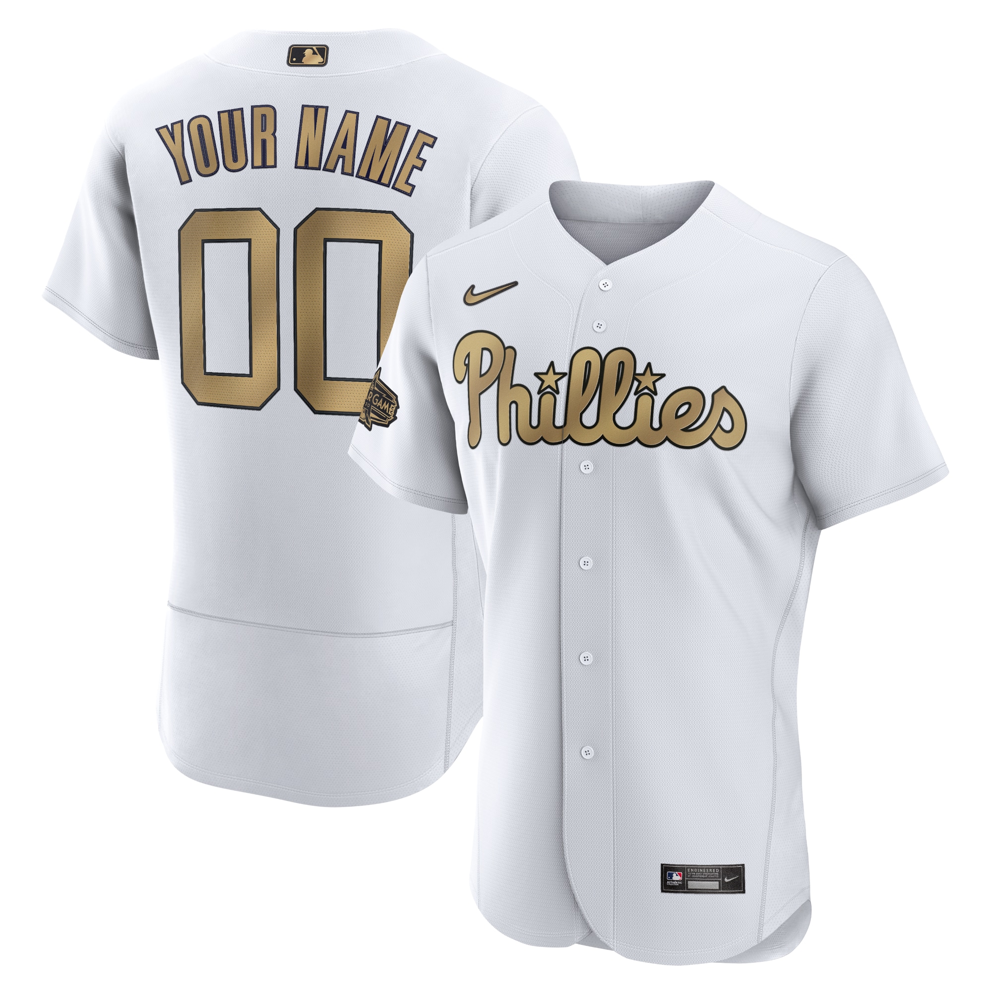Phillies White Gold Custom Jersey - Nike Phillies White Custom Jersey