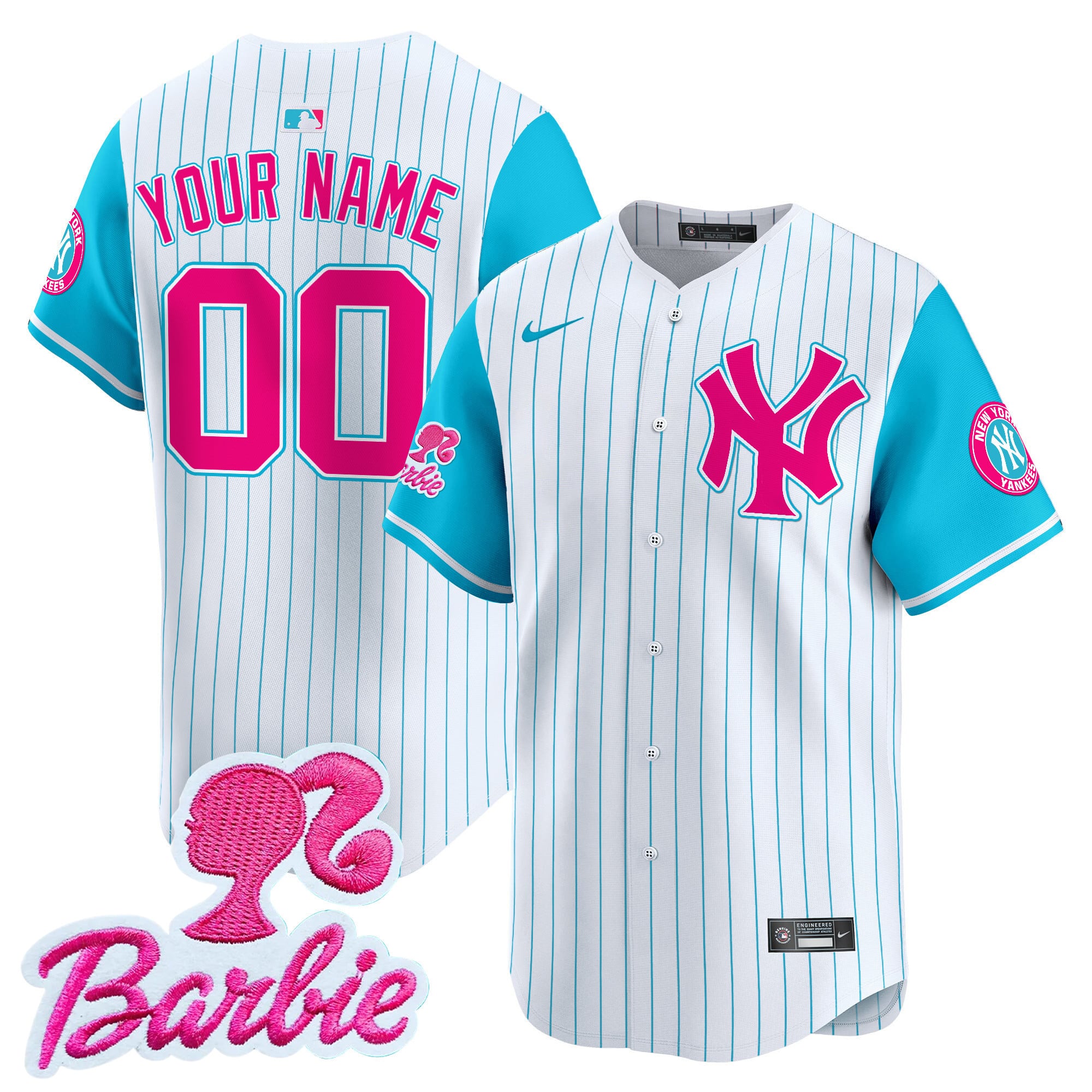 Alternative view of Pink Yankees Barbie Jersey - Nike - Custom Baseball Style